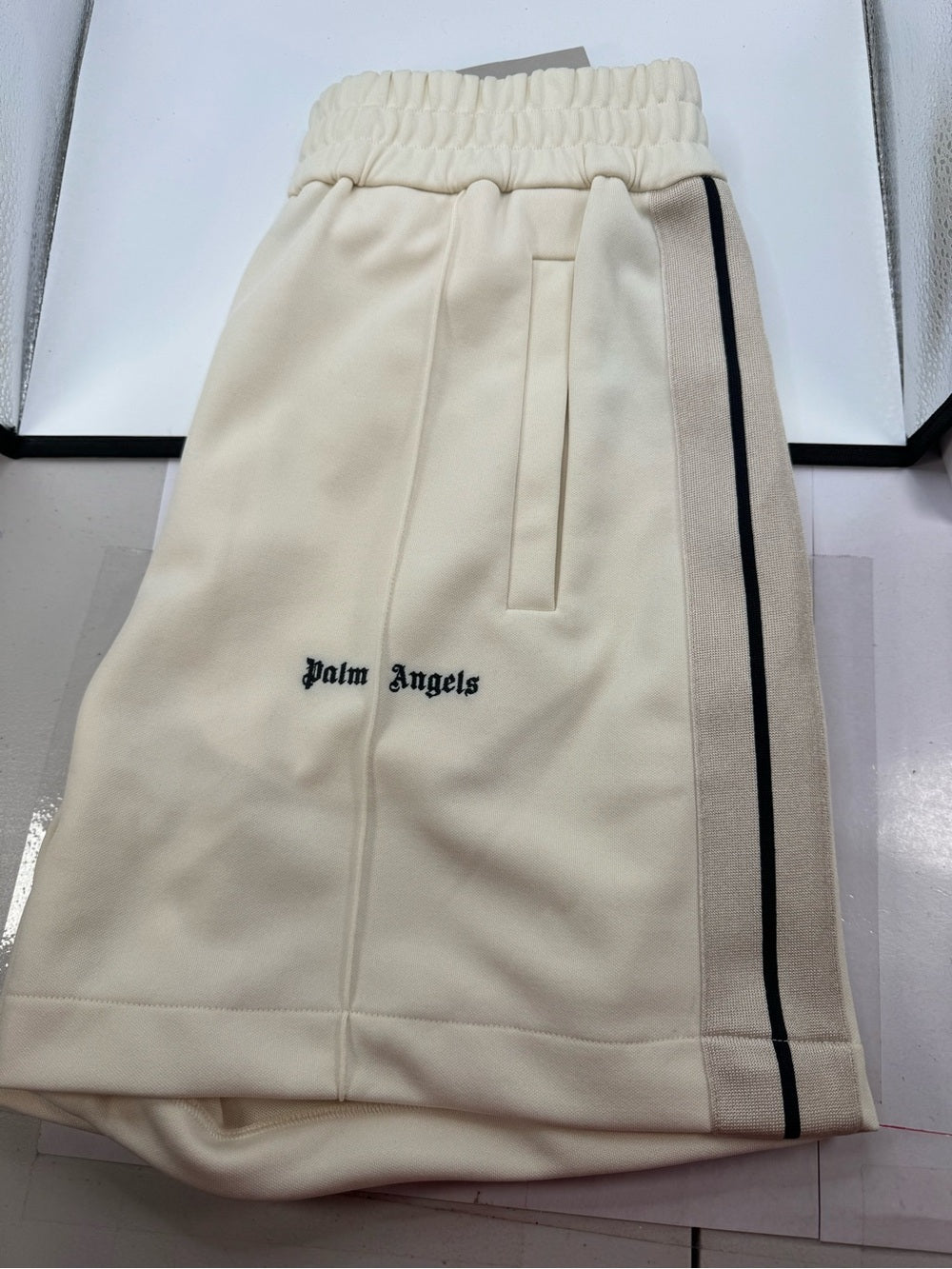 Palm Angels Pale Yellow Track Shorts with Logo Label - New With Tags