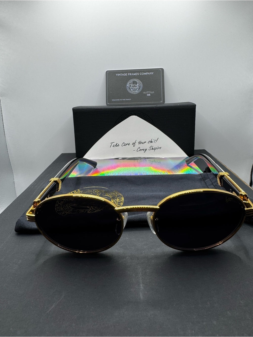 1 of 1 Vintage Frames Co Buffalo Horn Sunglasses Black & White Split Buffs 24K
