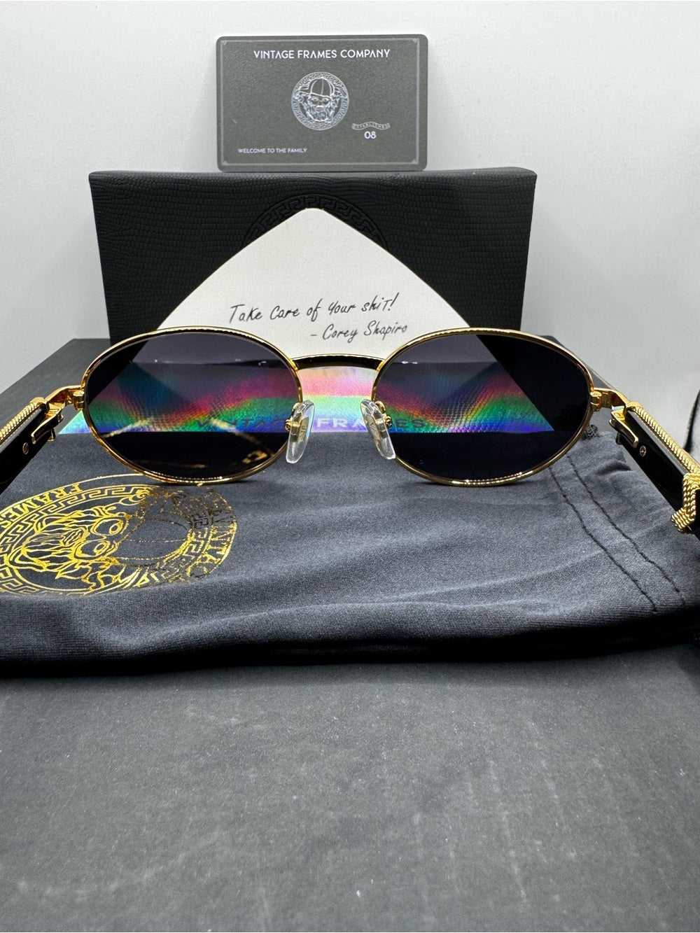 1 of 1 Vintage Frames Co Buffalo Horn Sunglasses Black & White Split Buffs 24K