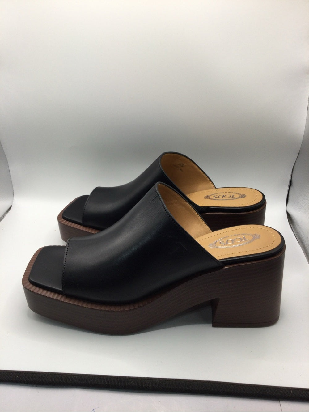 Tod's Black Leather Square-Toe Slide Mules EU 39 NWT