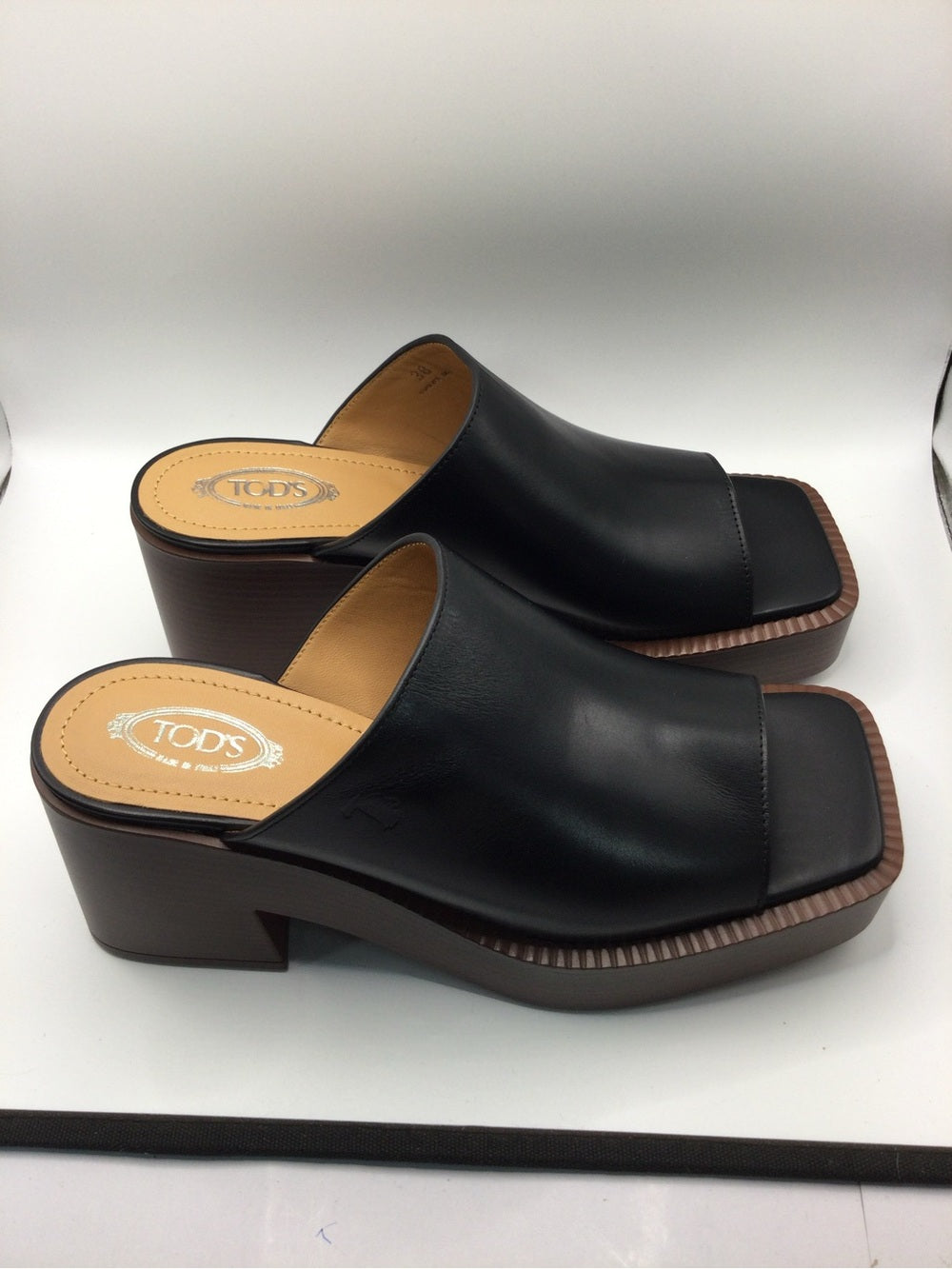 Tod's Black Leather Square-Toe Slide Mules EU 39 NWT