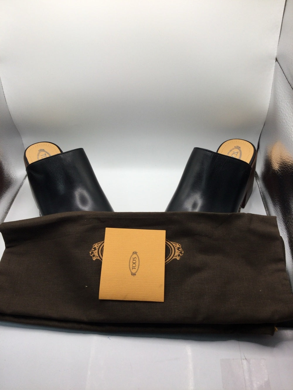 Tod's Black Leather Square-Toe Slide Mules EU 39 NWT