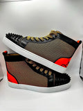 Christian Louboutin Fun Lou Spikes Flat Reflex Orange High Top Sneaker EU 42