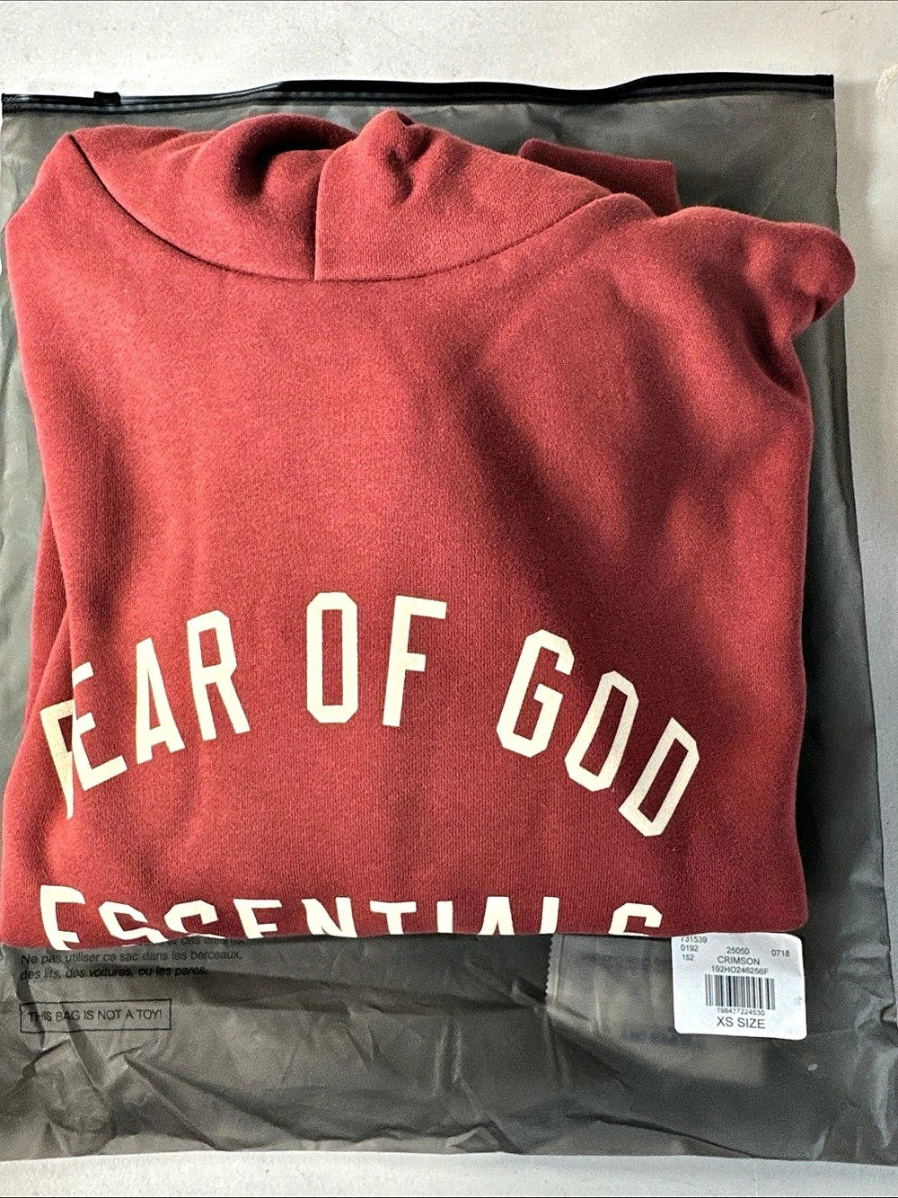 Fear of God Essentials Hoodie Crimson XS - New With Tags (192HO246256F)