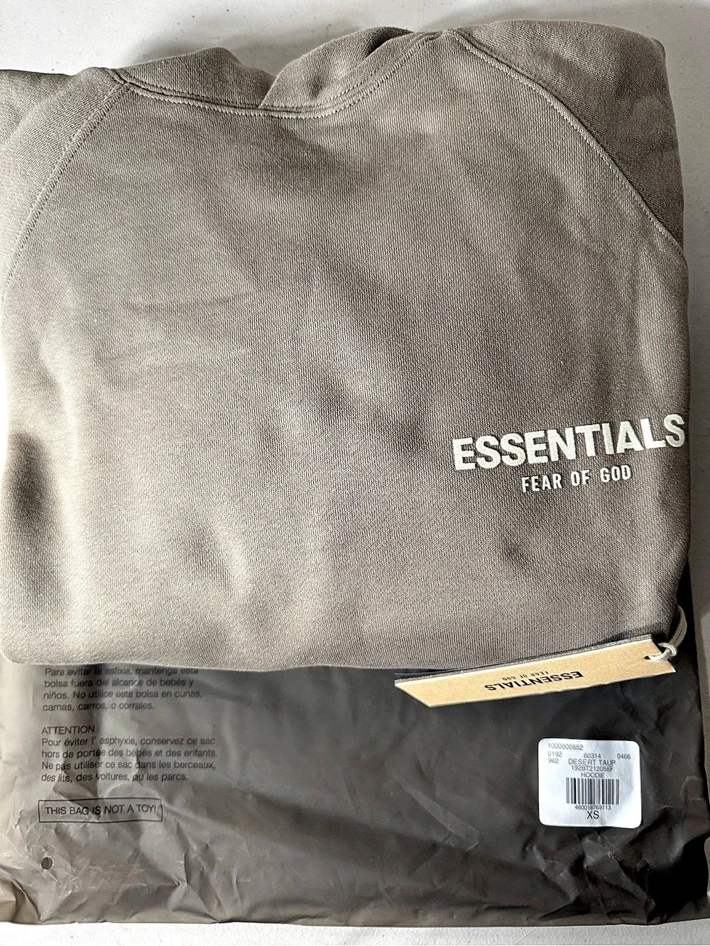 Fear of God Essentials Pullover Hoodie Desert Taupe XS - New With Tags (192BT212056F)