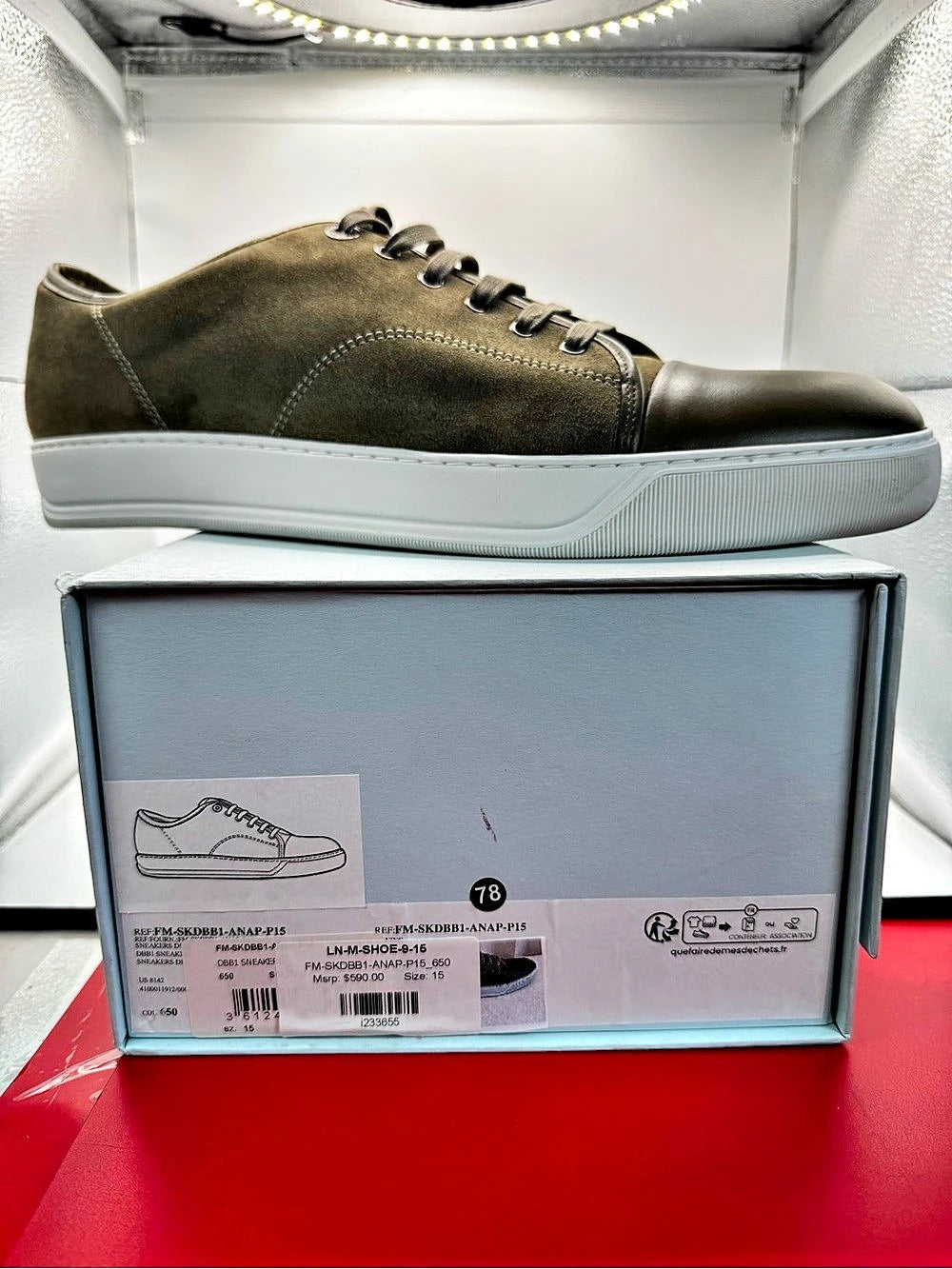 Lanvin DBB1 Leather and Suede Sneakers Green US 15