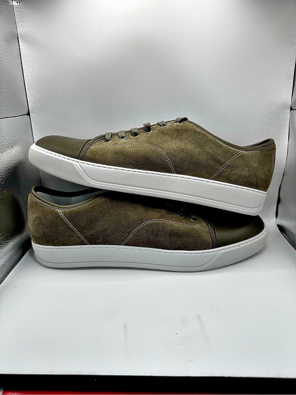 Lanvin DBB1 Leather and Suede Sneakers Green US 15