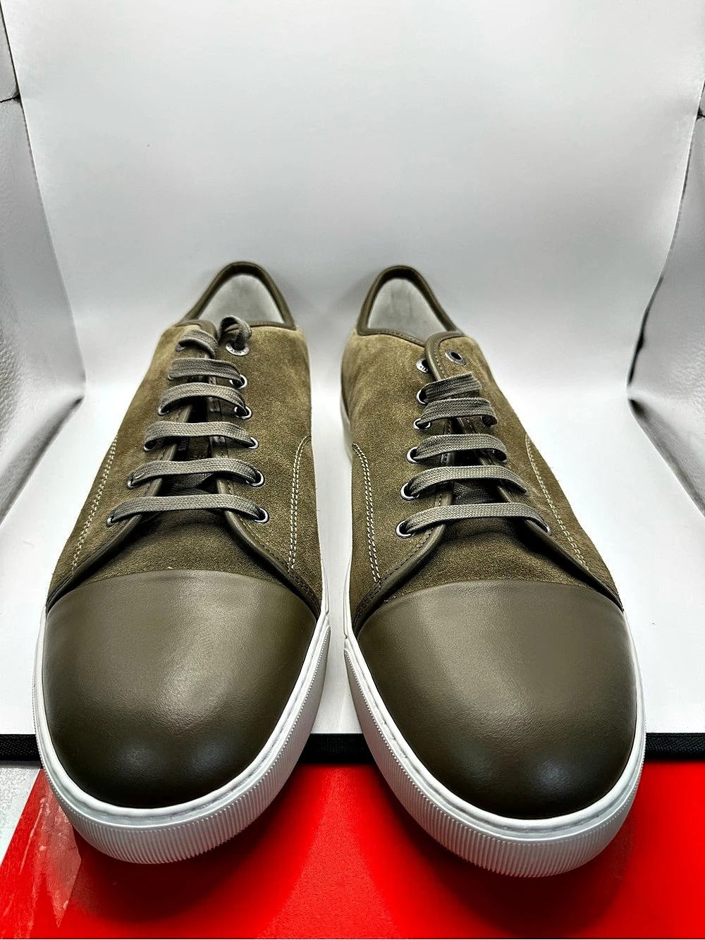 Lanvin DBB1 Leather and Suede Sneakers Green US 15