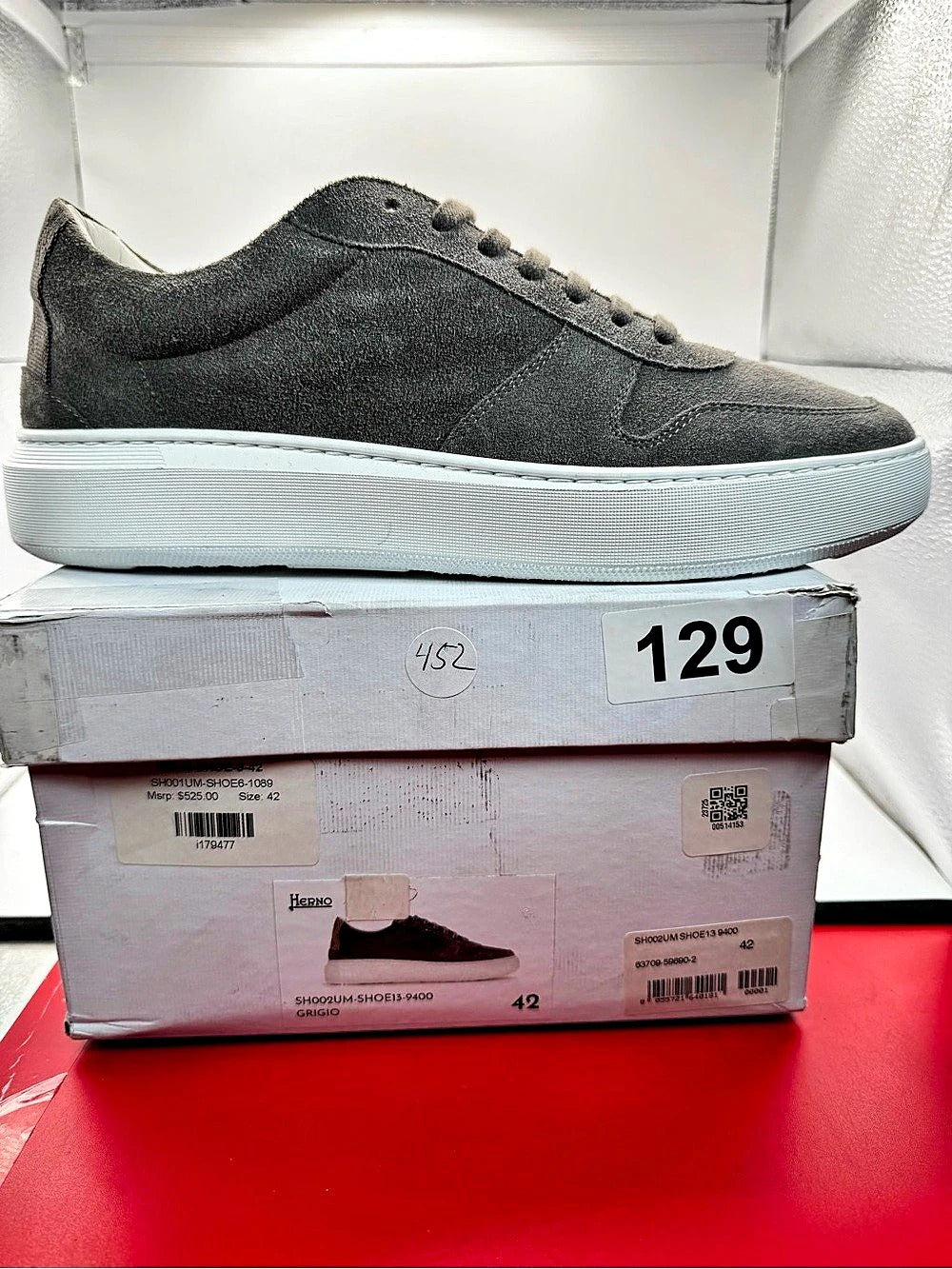 Herno Suede Low-Top Sneakers Gray & White EU 42
