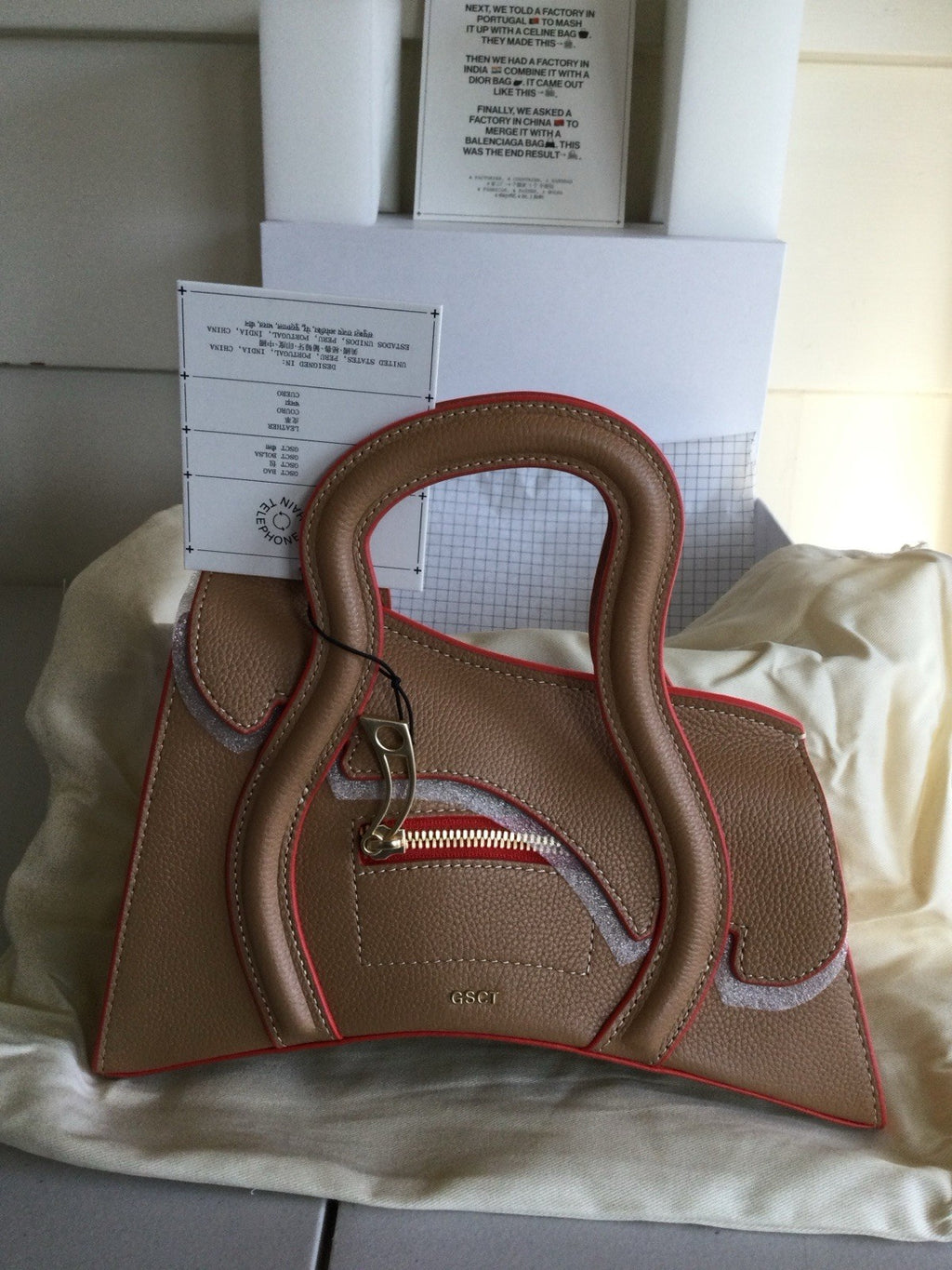 MSCHF GSCT Handbag Fawn Tan Red Leather