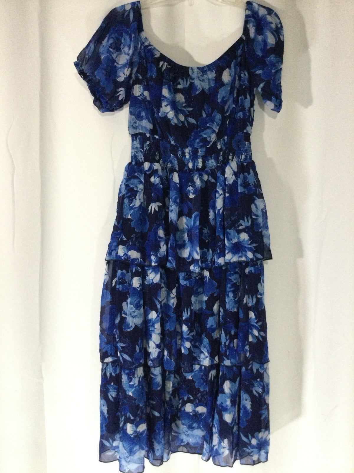 Quiz Blue Floral Chiffon Midi Dress US 12 NWT