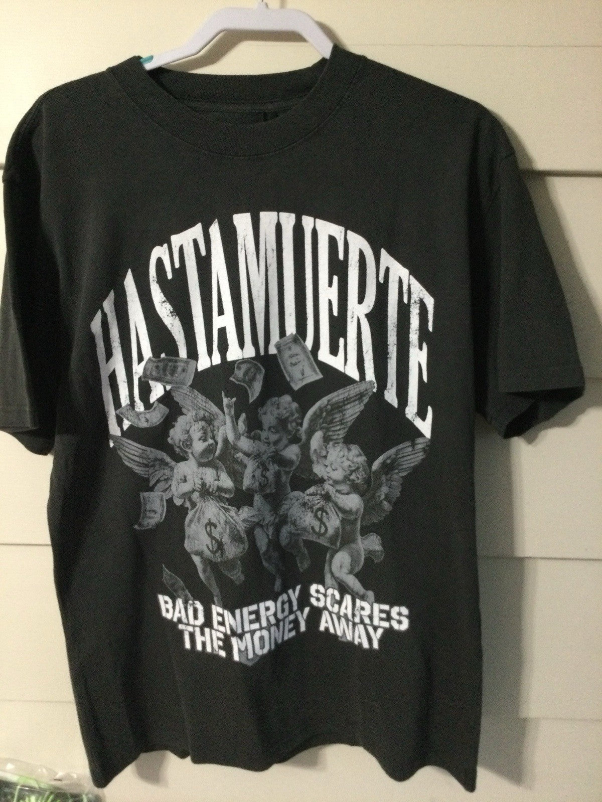 HASTAMUERTE Hustle Daily Angel Money Graphic T-Shirt Black Mens M NWT