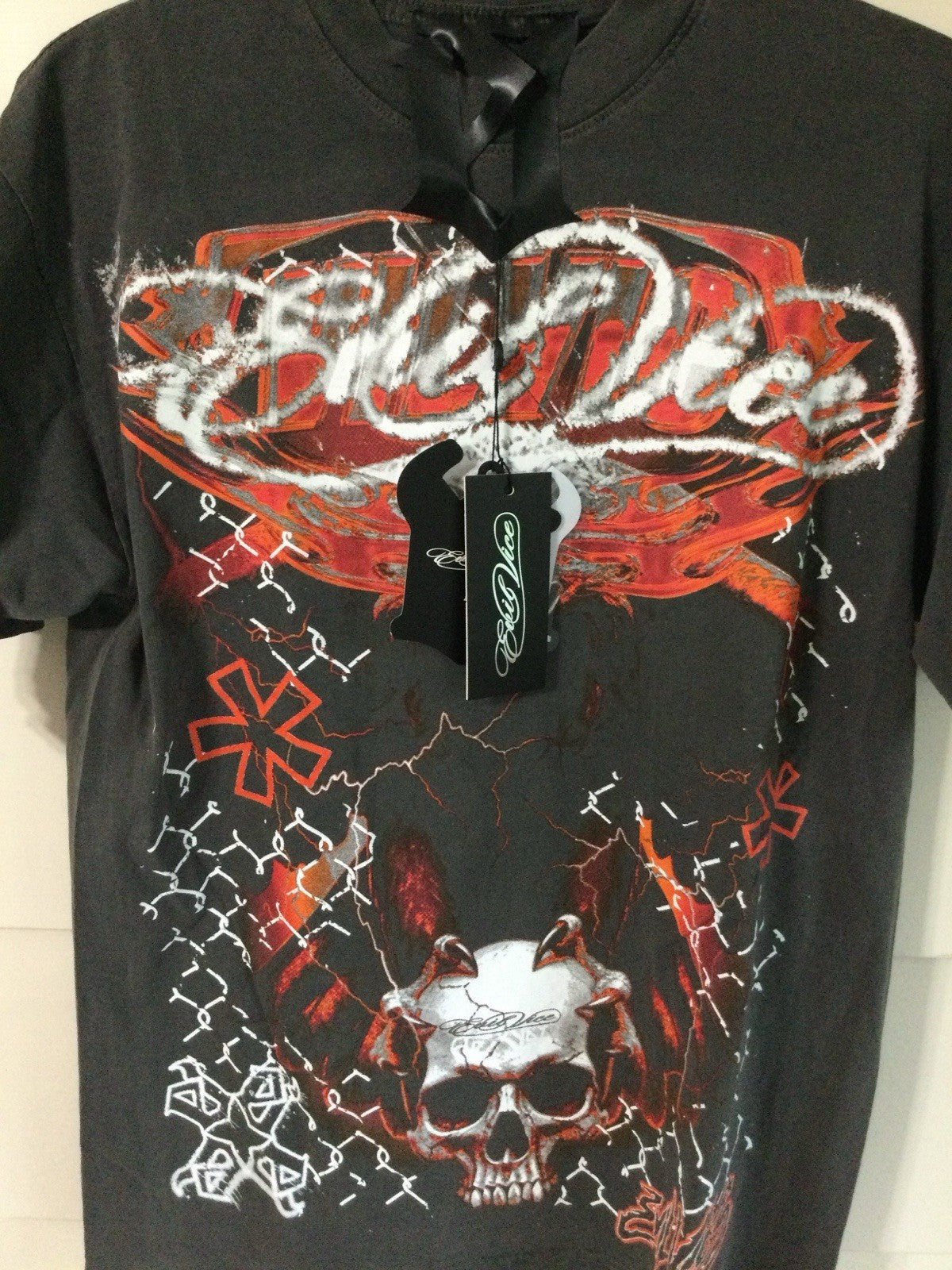 Ecko Black Double-Sided Skull Graphic V-Neck Tee Mens M NWT