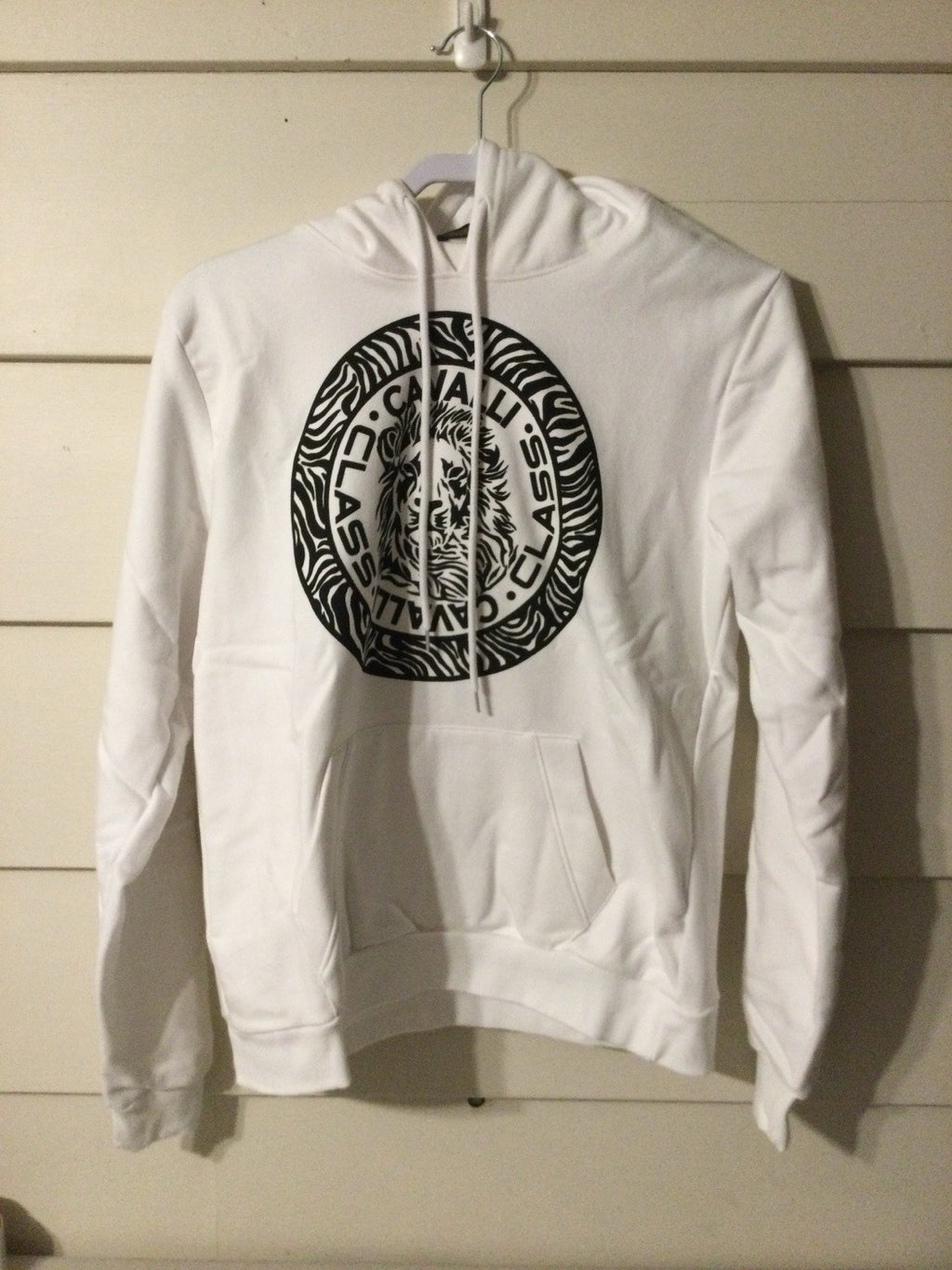 Cavalli Class Lion Graphic Pullover Hoodie White Mens M NWT