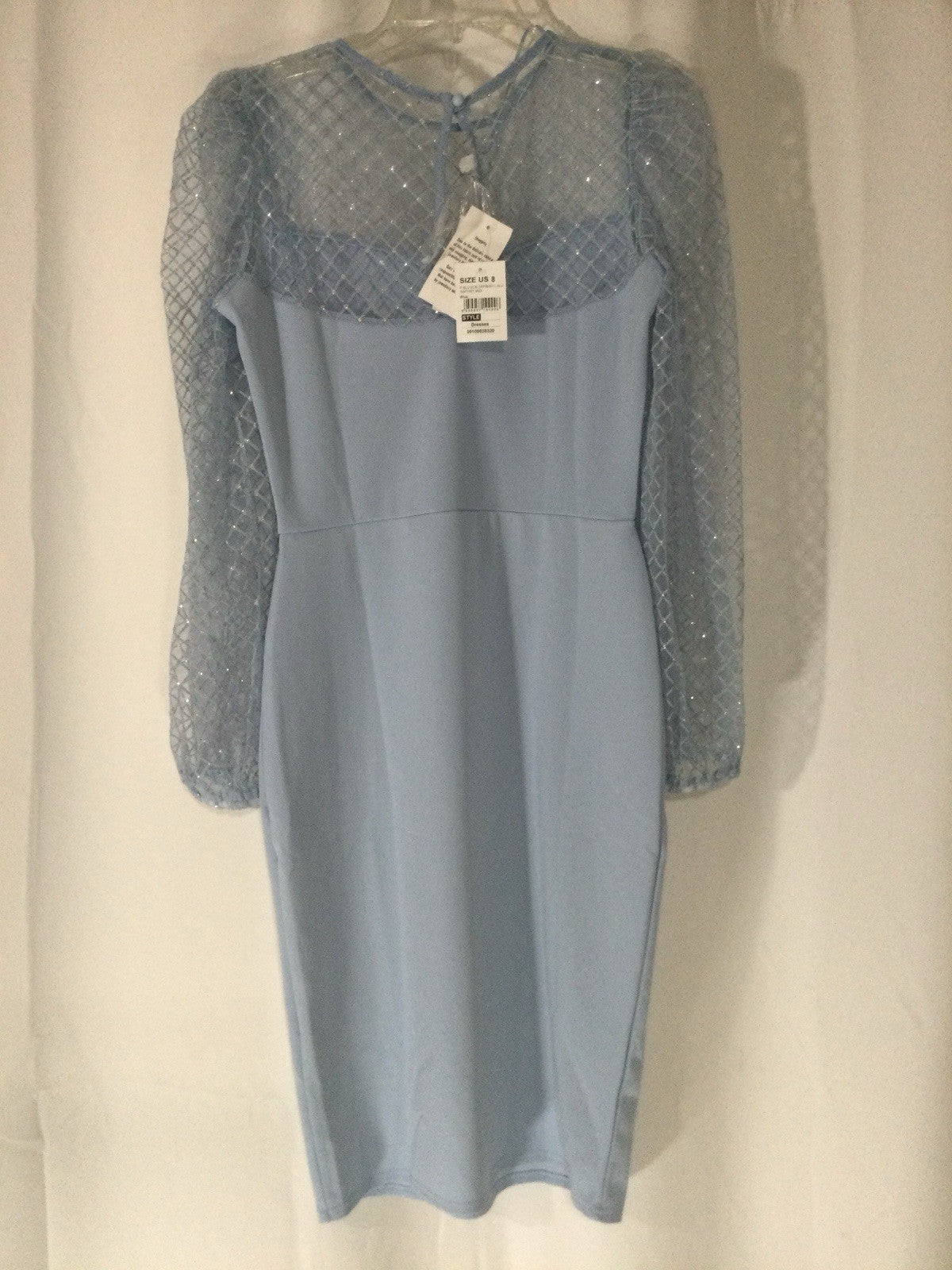 Quiz Blue Beaded Mesh Occasion Dress US 8 NWT