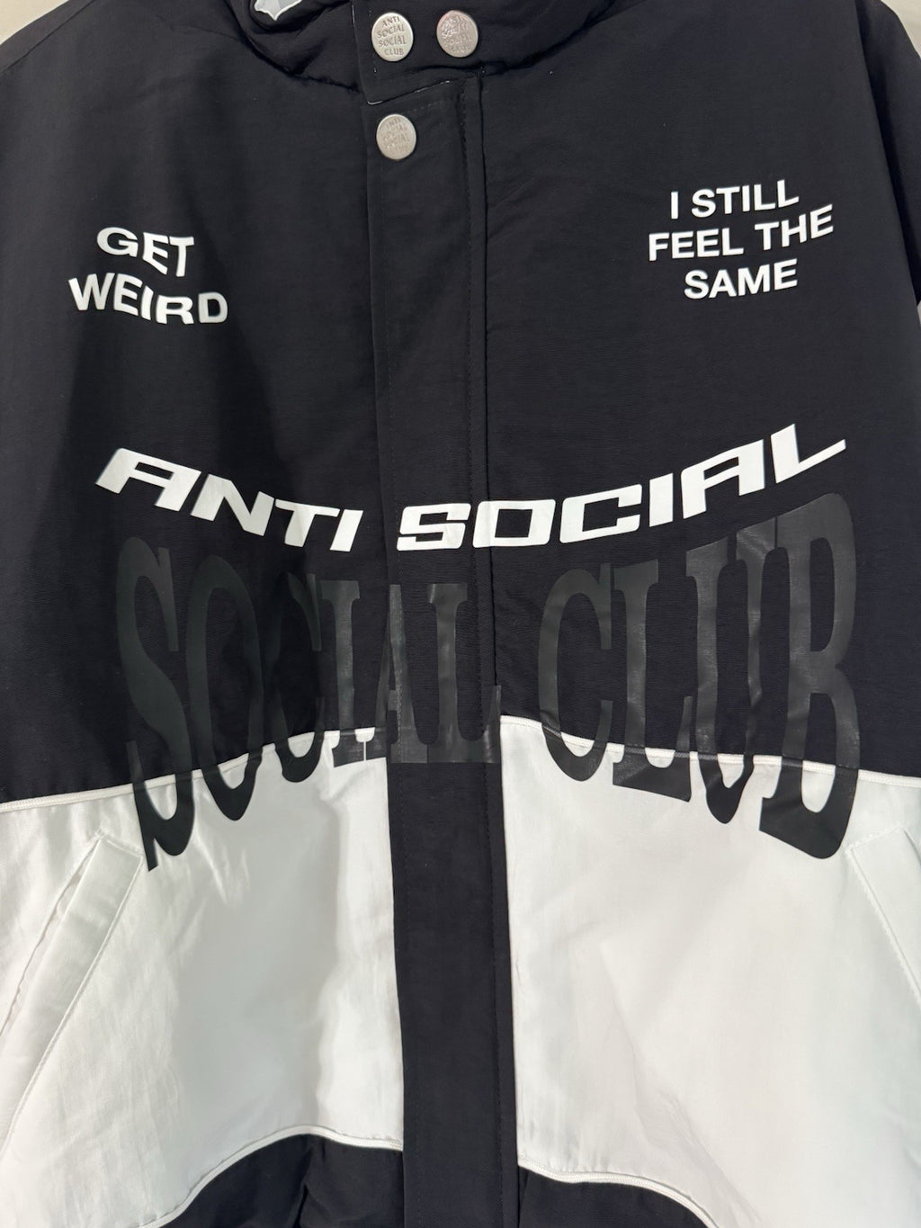 Anti Social Social Club Motorcycle Puffer Jacket Black White Size M
