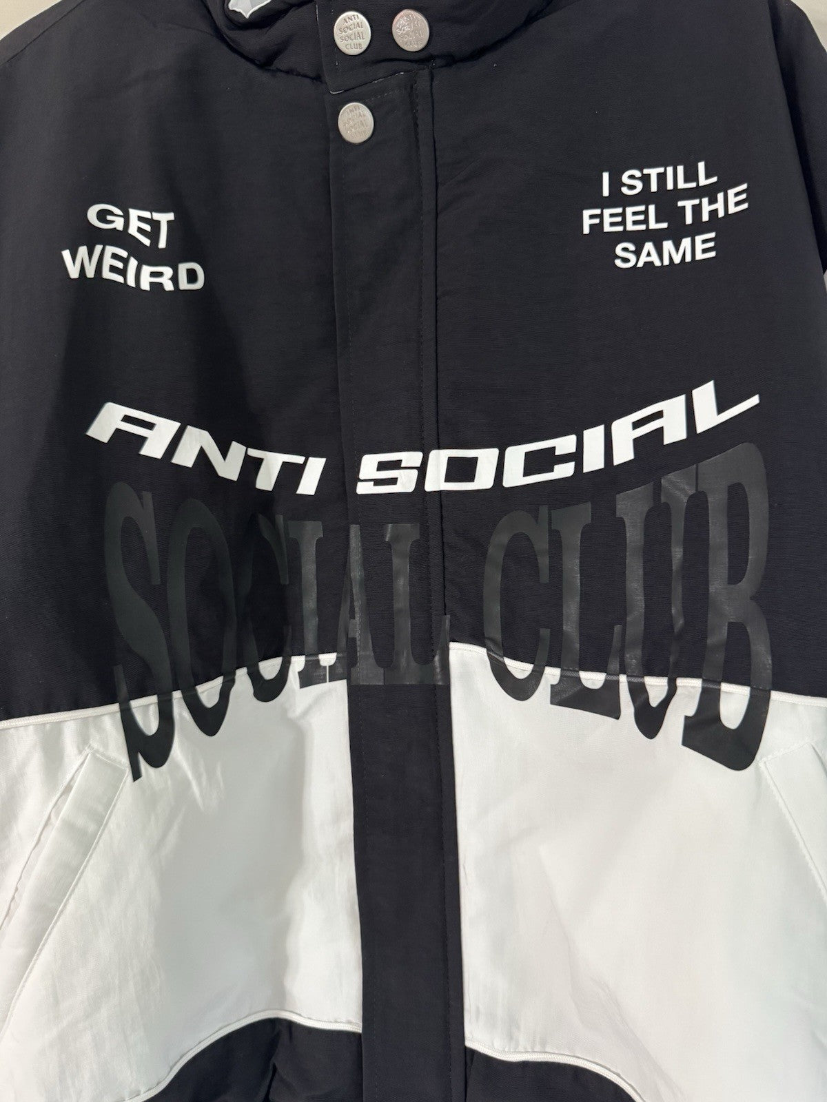 Anti Social Social Club Motorcycle Puffer Jacket Black White Size M