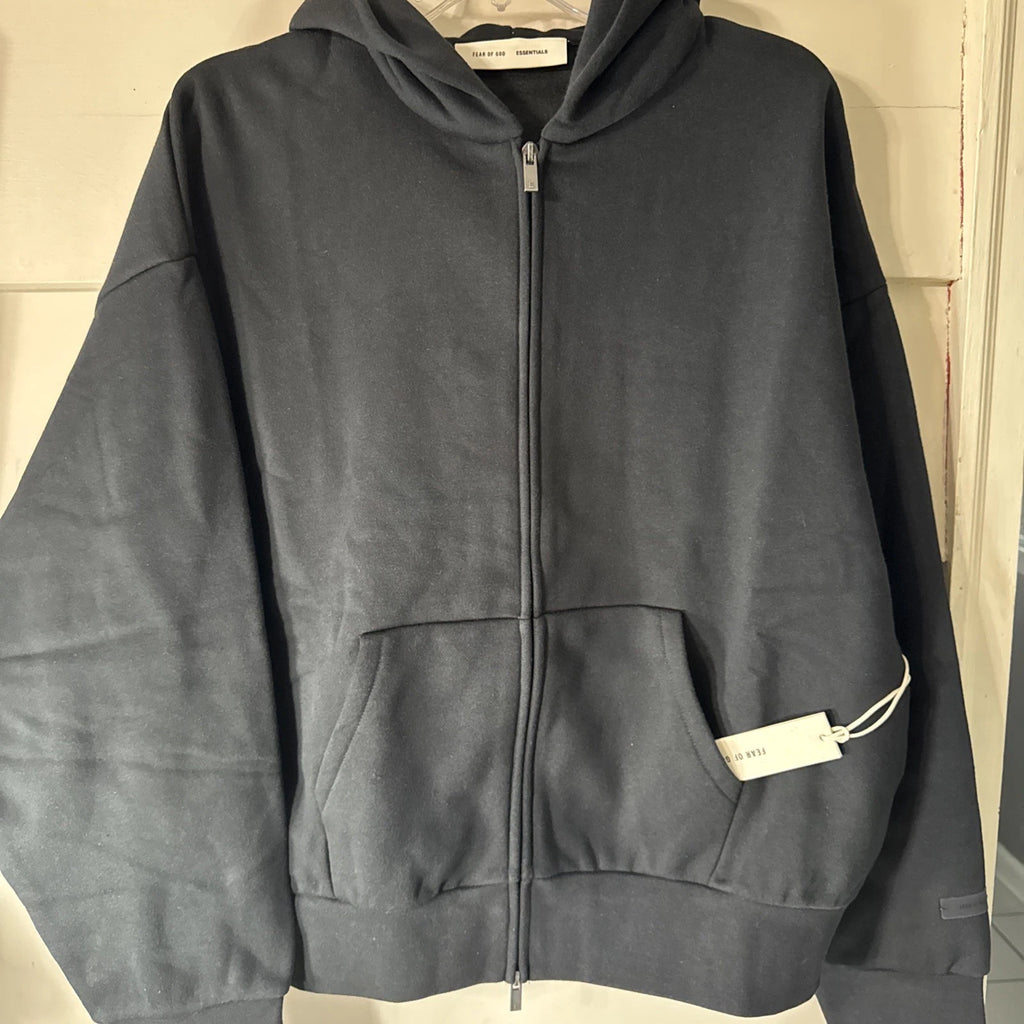 Fear of God Essentials Classic Fit Fleece Zip Hoodie Jet Black L - New With Tags (192AS254780F)