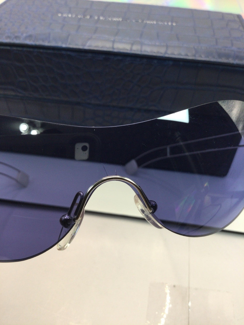 Vintage Frames Company Rimless Shield Sunglasses Silver Mirrored Blue