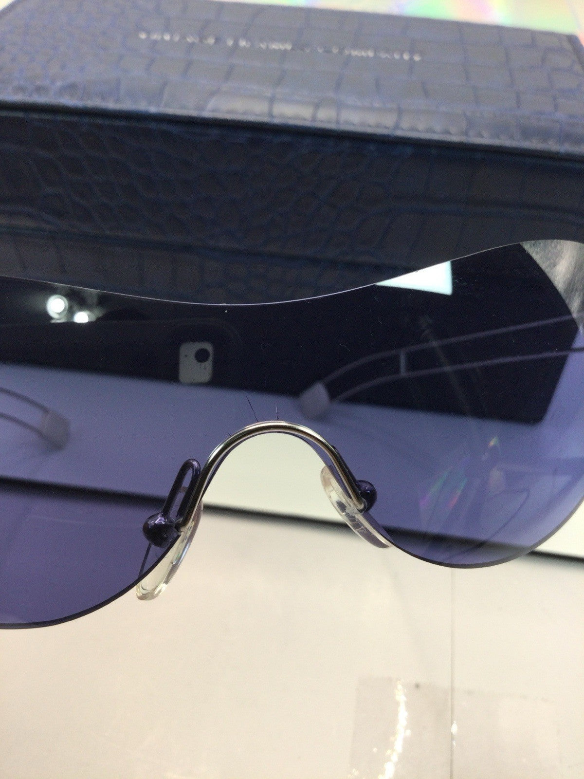 Vintage Frames Company Rimless Shield Sunglasses Silver Mirrored Blue