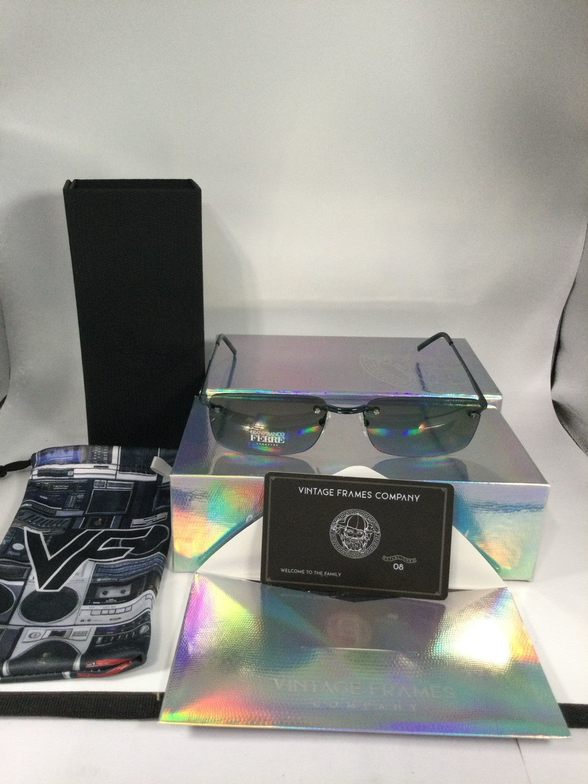 Gianfranco Ferre Rimless Sunglasses Black Metal Gray Mirrored