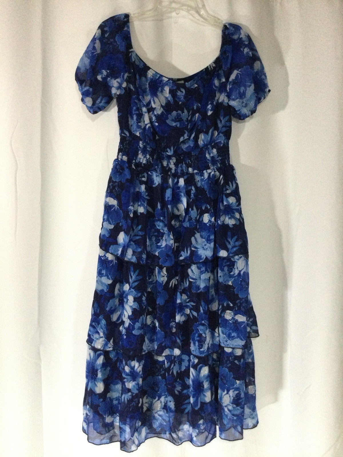 Quiz Blue Floral Chiffon Midi Dress US 12 NWT