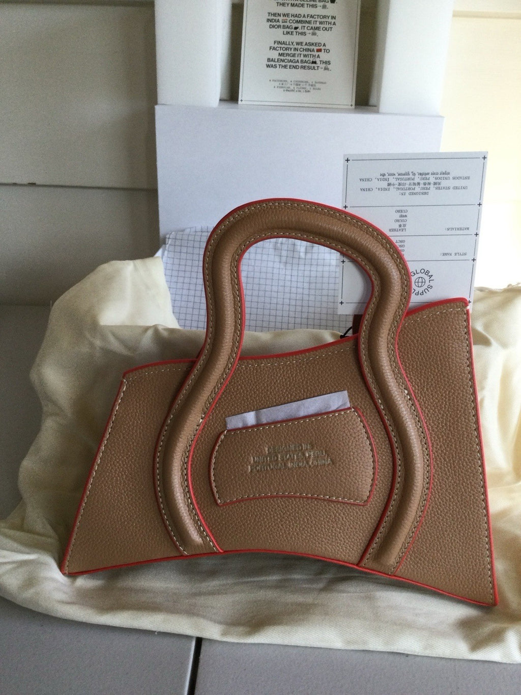 MSCHF GSCT Handbag Fawn Tan Red Leather