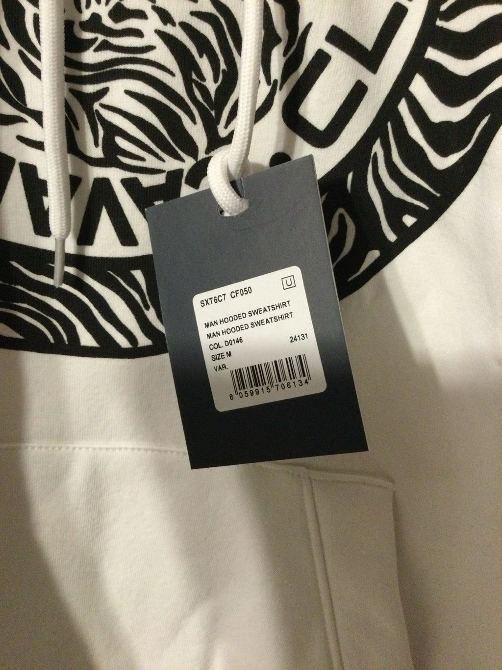 Cavalli Class Lion Graphic Pullover Hoodie White Mens M NWT