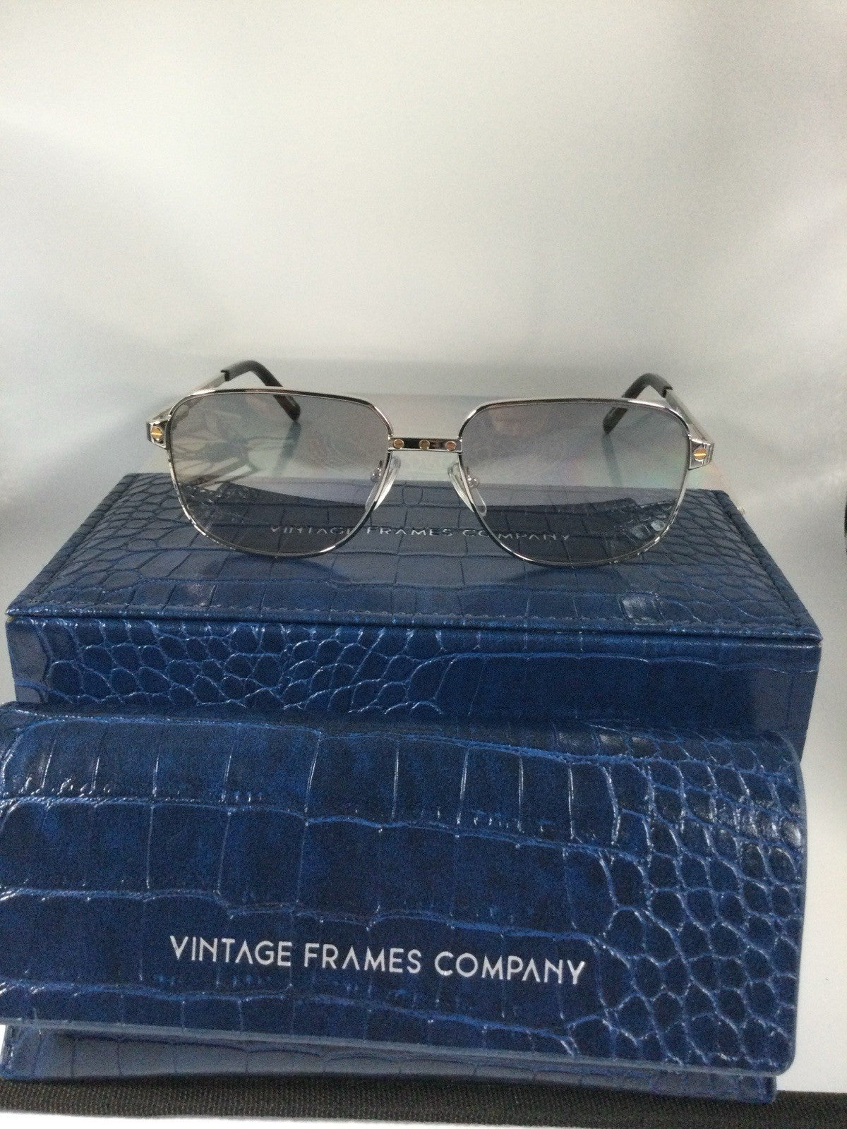 Vintage Frames Company Geometric Sunglasses Silver Metal Gray Gradient