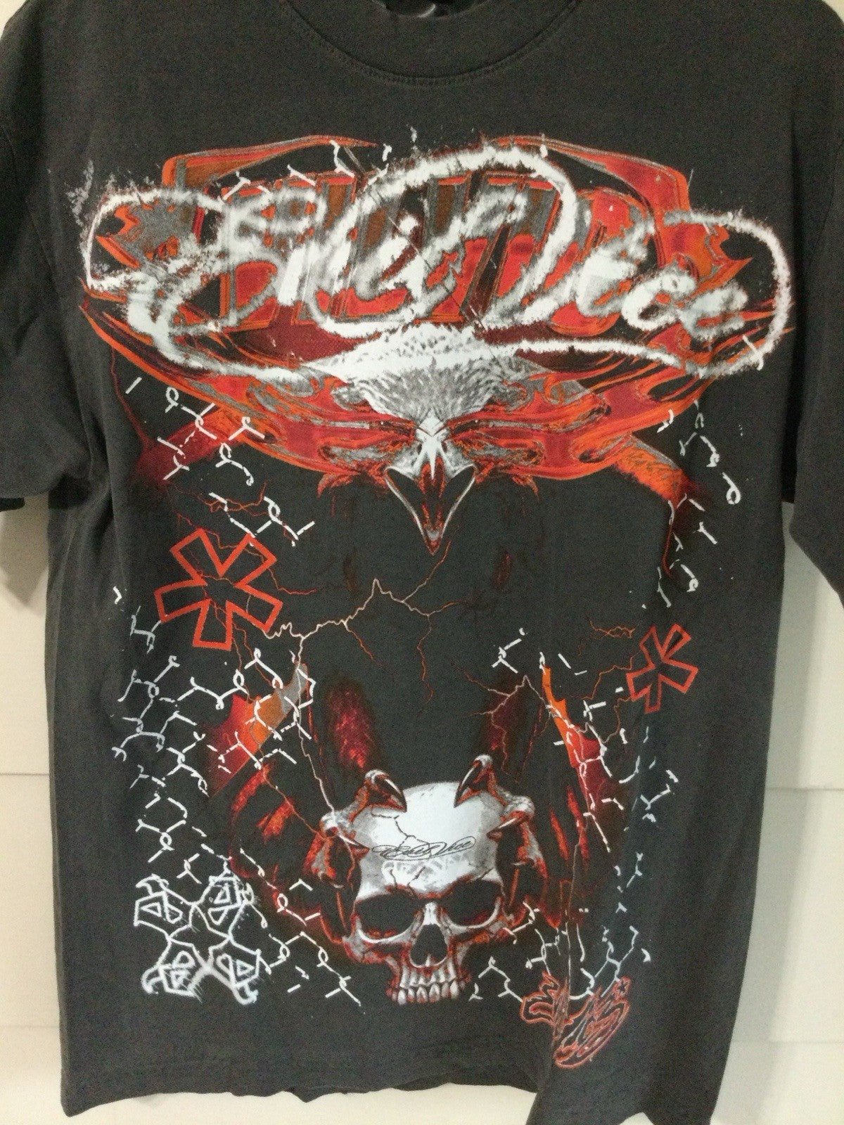 Ecko Black Double-Sided Skull Graphic V-Neck Tee Mens M NWT