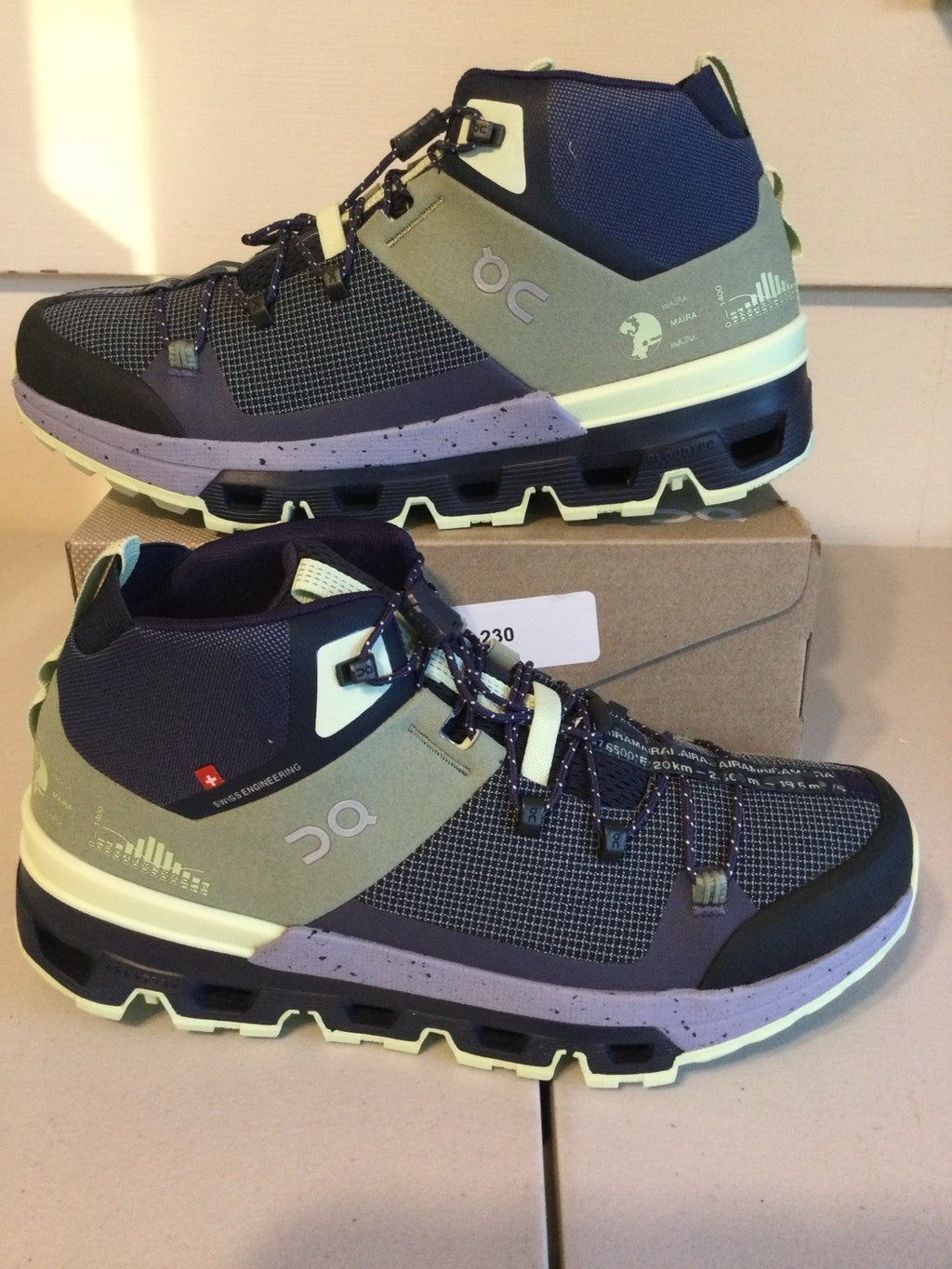 On Running Cloudtrax Mid Hiking Boot Lavender & Olive Green Women's US 8