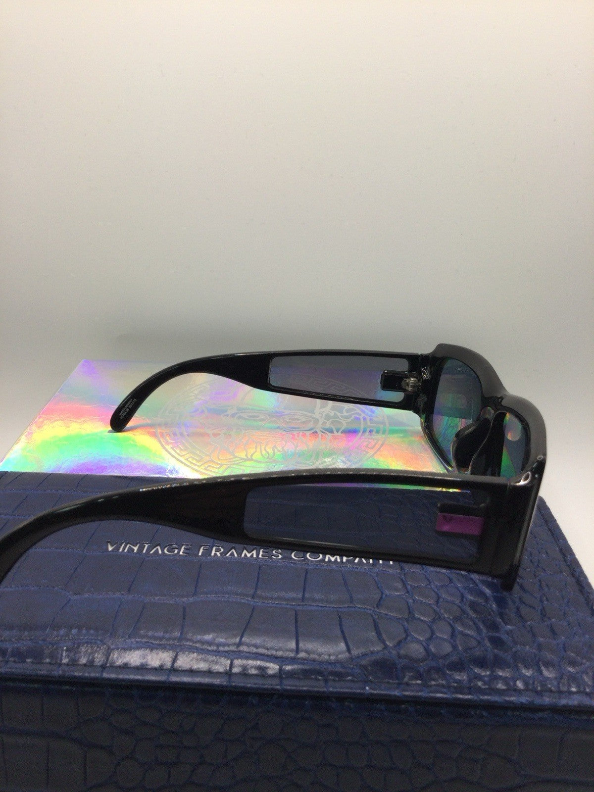 Versace Rectangle Sunglasses Black Frame Blue Tinted Lenses VE4370