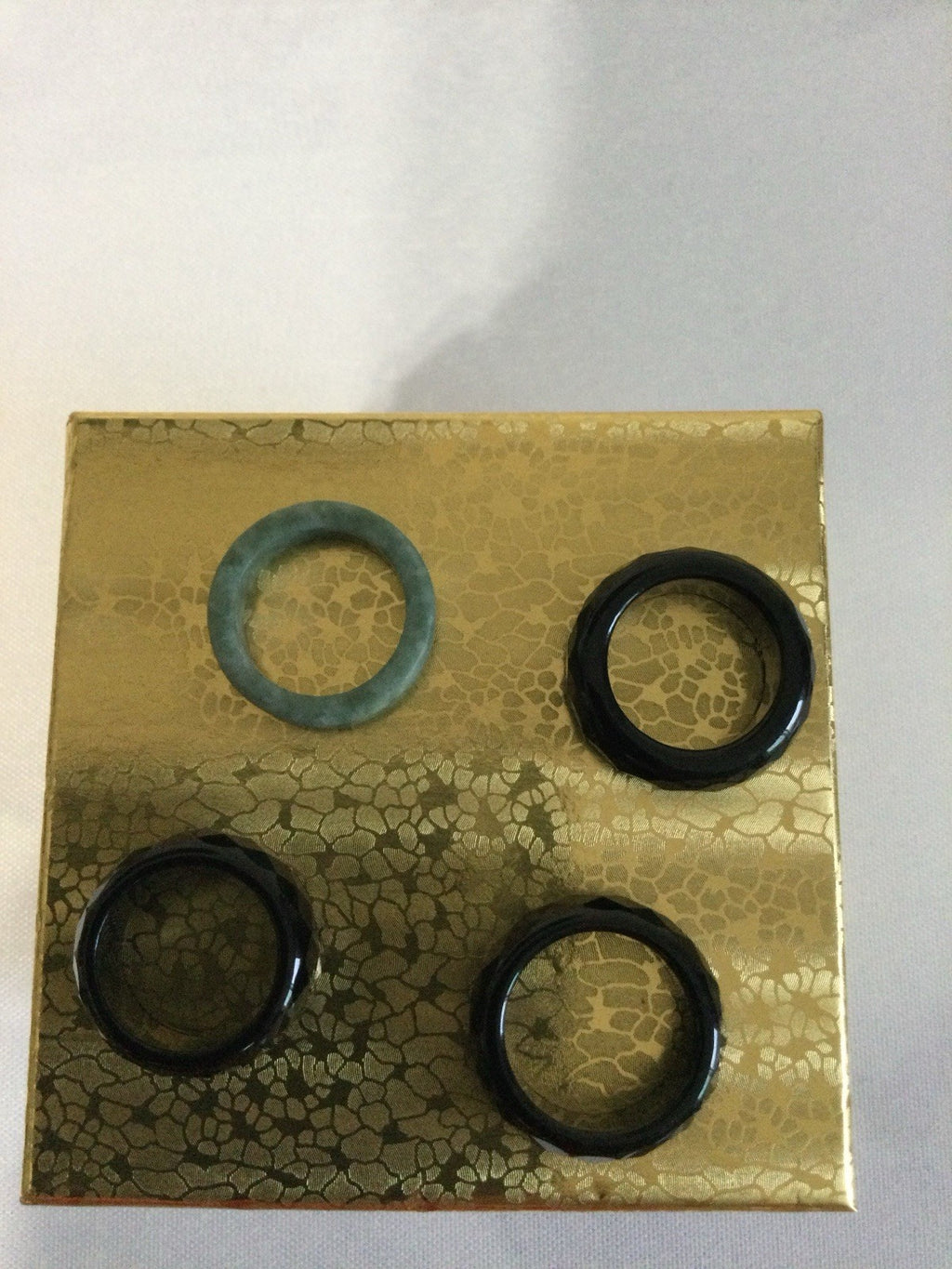 Set of 4 Jade Stone Band Rings Black and Green Sizes 9 and 10