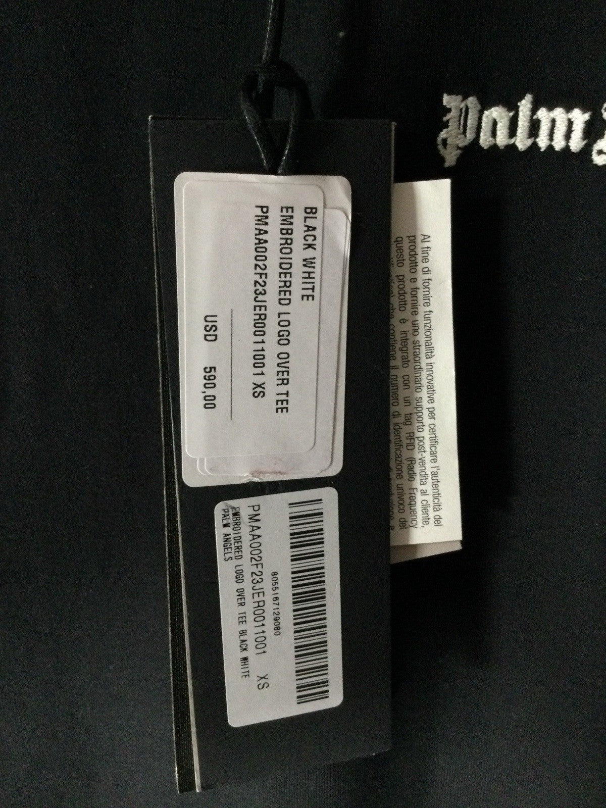 Palm Angels Black Embroidered Logo T-Shirt Mens XS NWT