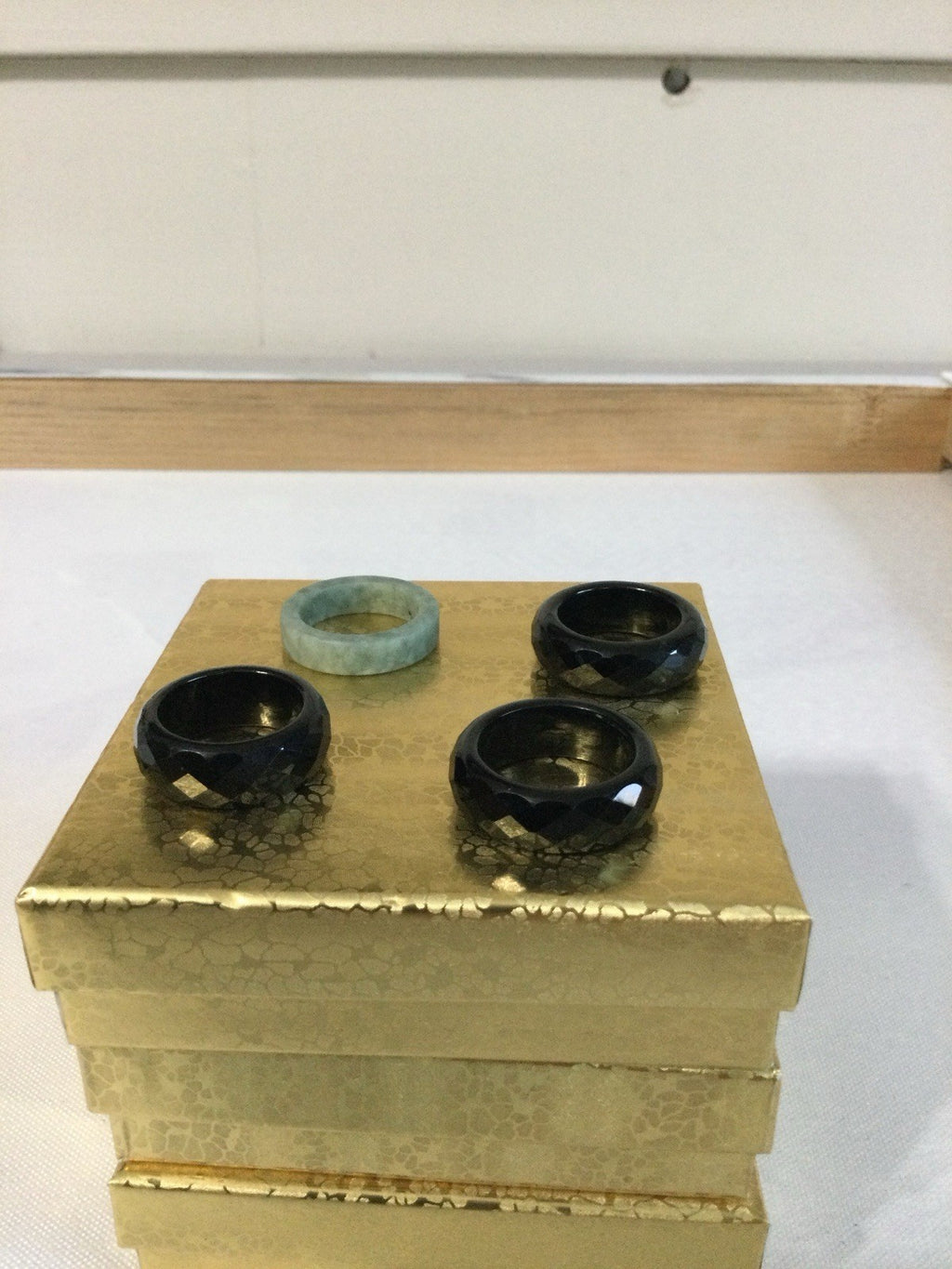 Set of 4 Jade Stone Band Rings Black and Green Sizes 9 and 10