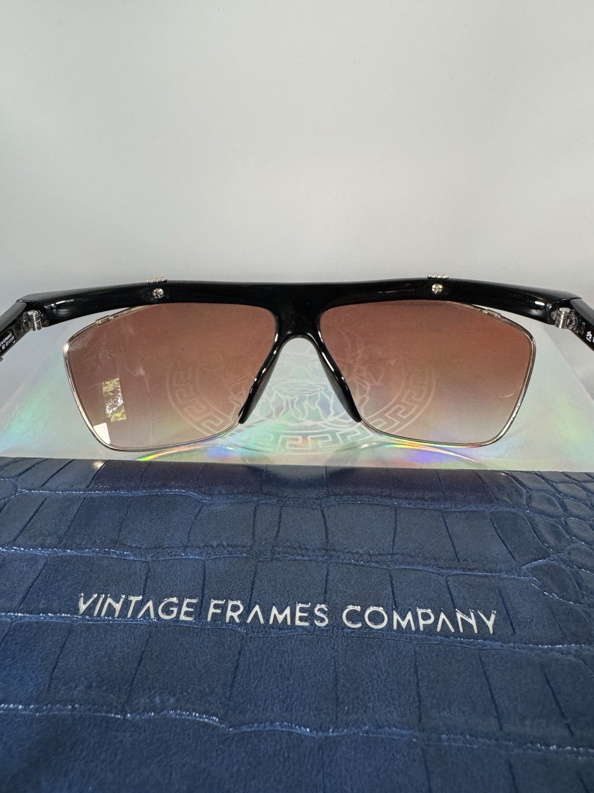Christian Dior Rectangle Sunglasses Black Frame Brown Gradient Lenses