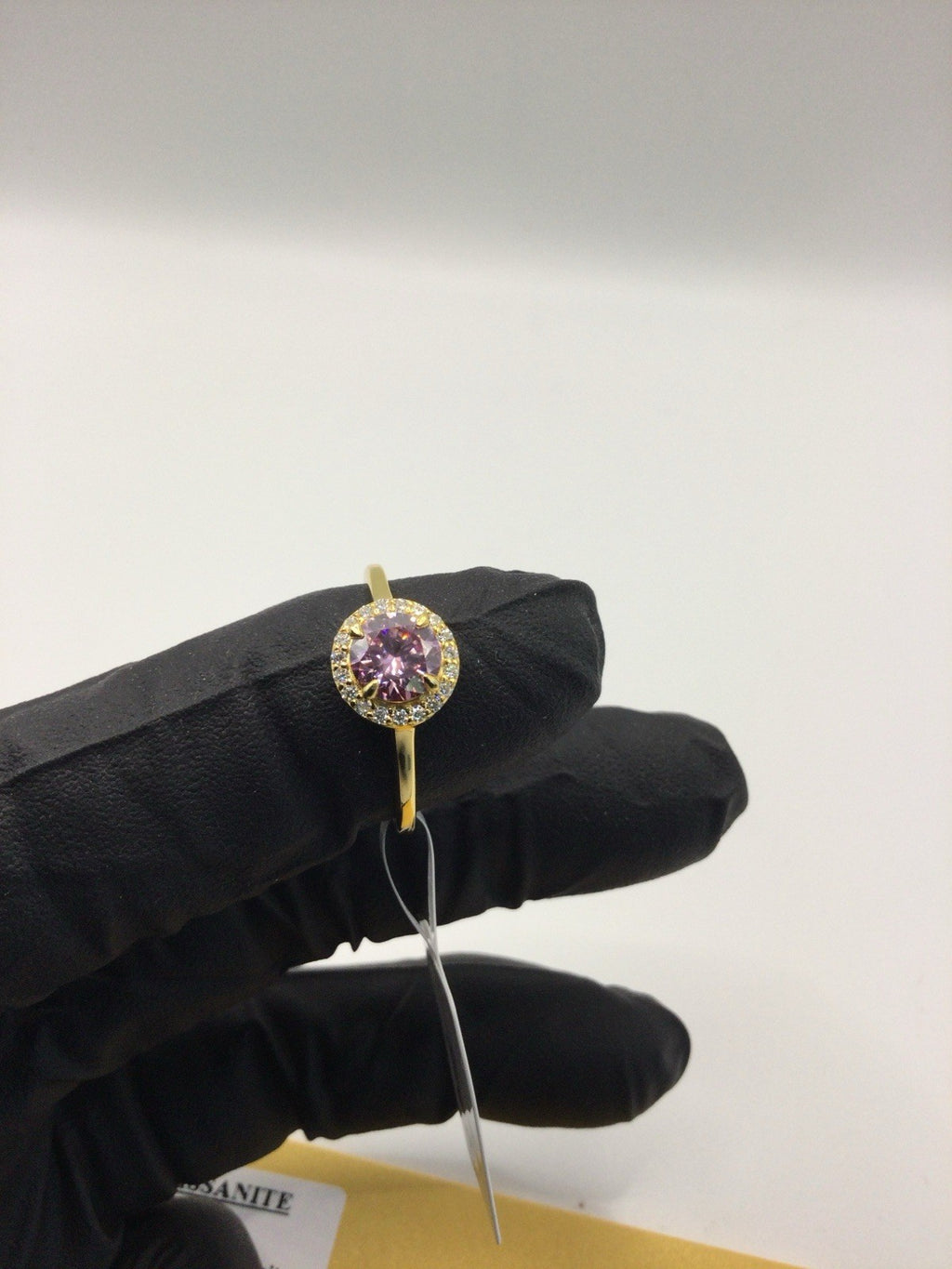 Pink Moissanite Halo Band Ring Yellow Gold Plated Size 9