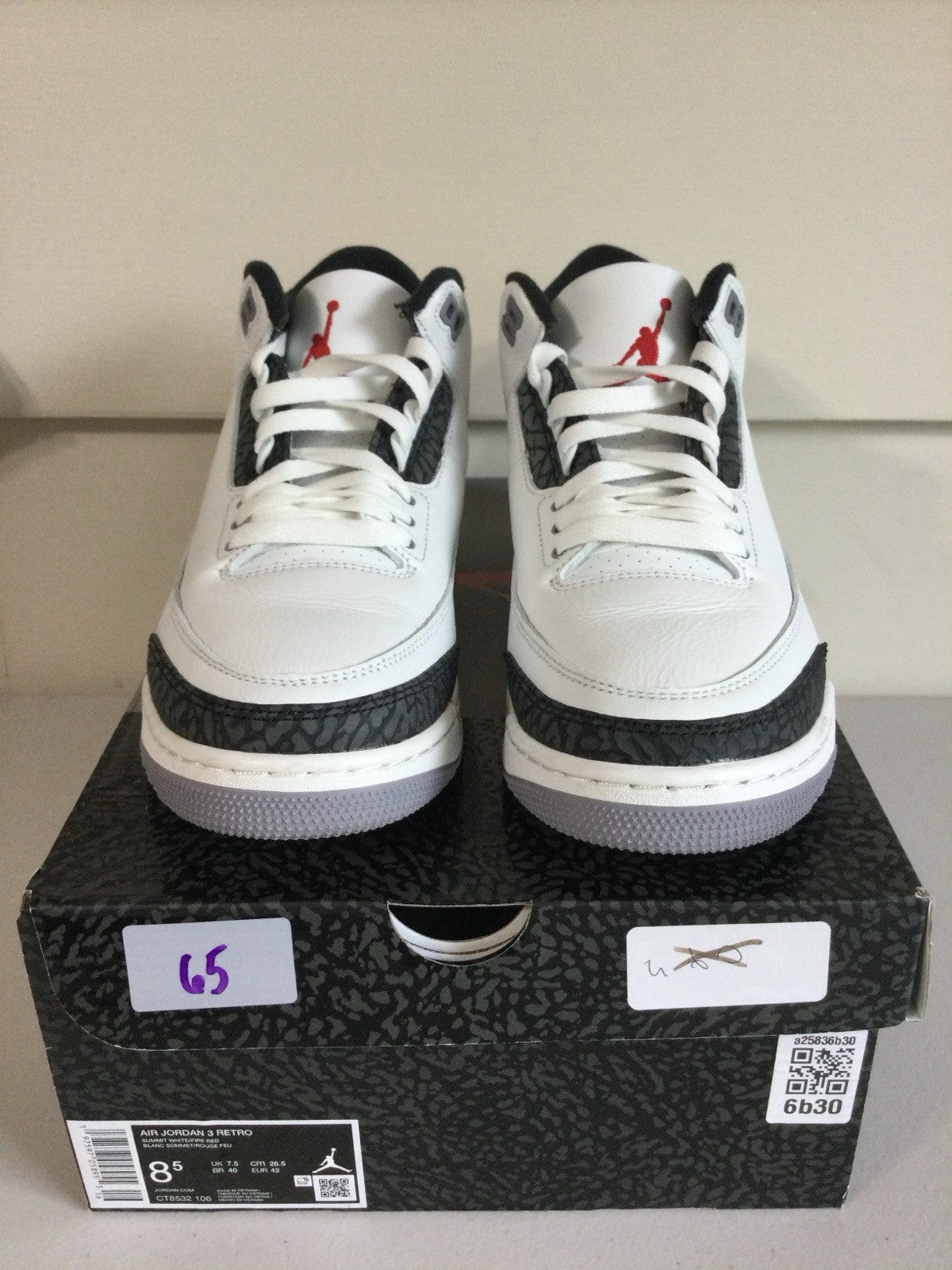 Air Jordan 3 Retro White Cement CT8532-106 Mens US 8.5