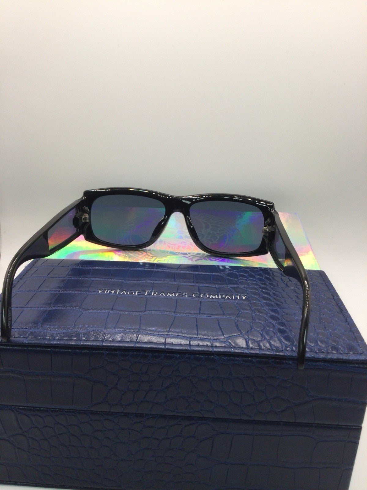 Versace Rectangle Sunglasses Black Frame Blue Tinted Lenses VE4370