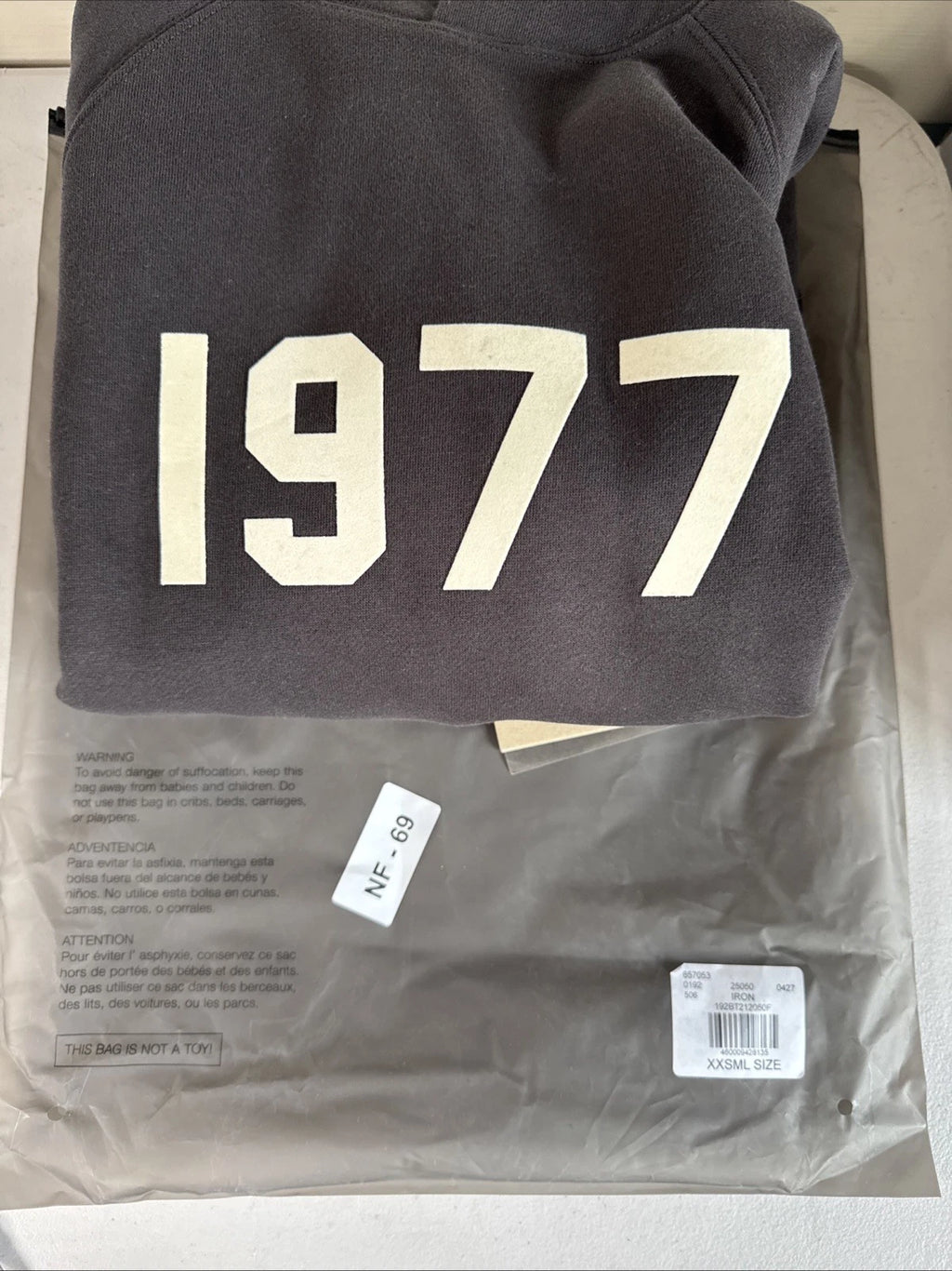 Fear of God Essentials 1977 Hoodie Iron XXS - New With Tags (192BT212050F)
