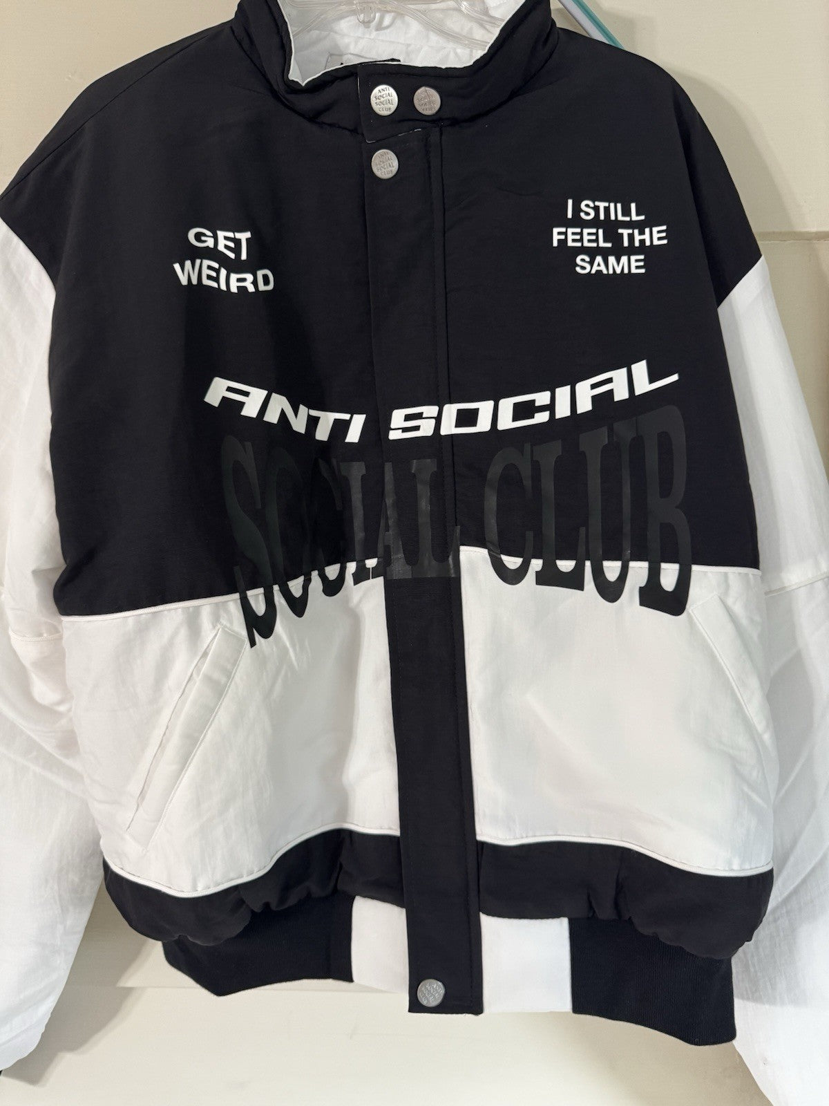 Anti Social Social Club Motorcycle Puffer Jacket Black White Size M