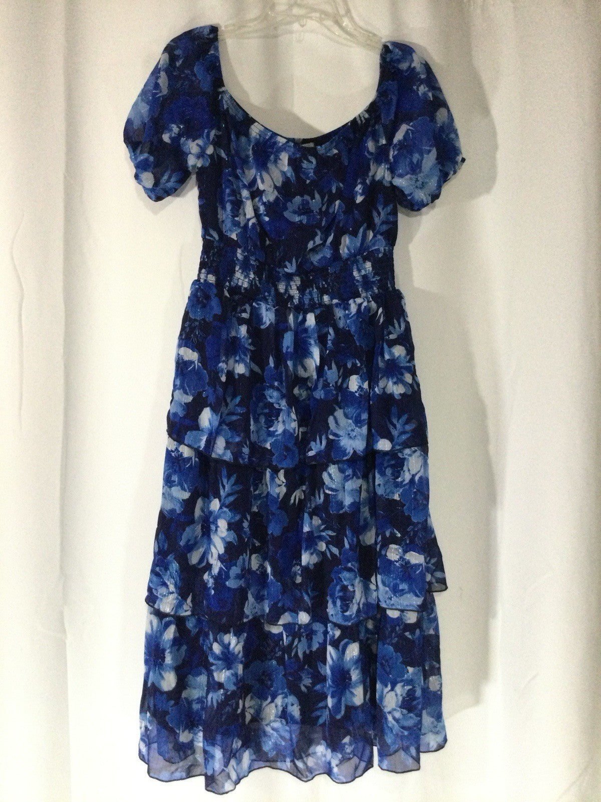 Quiz Blue Floral Chiffon Midi Dress US 12 NWT