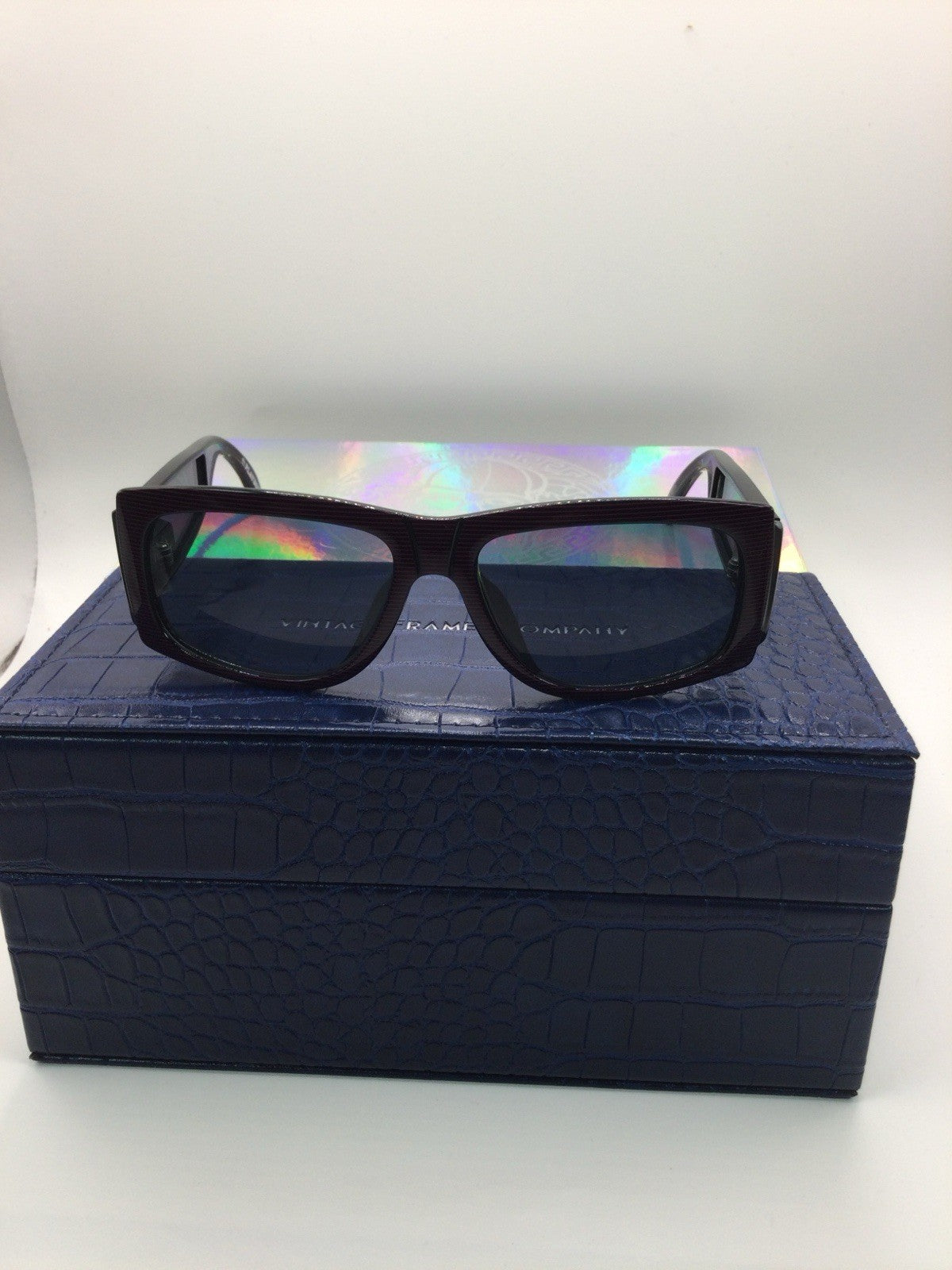 Versace Rectangle Sunglasses Black Frame Blue Tinted Lenses VE4370