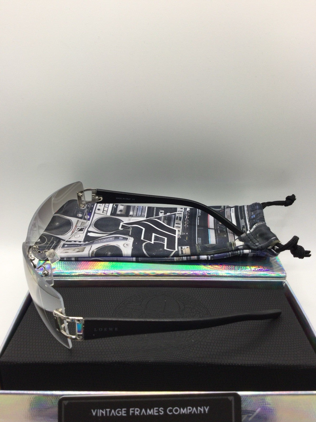 Loewe SLW061 Shield Rimless Sunglasses Black Frame Gray Lens