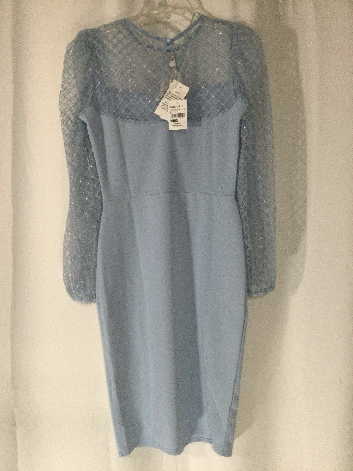Quiz Blue Beaded Mesh Occasion Dress US 8 NWT