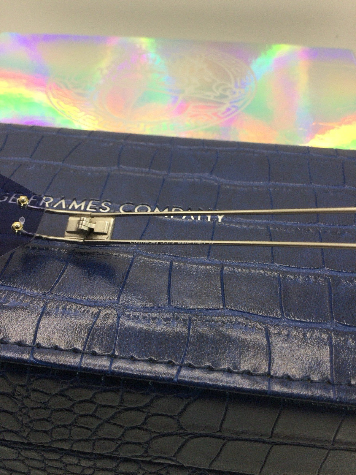 Vintage Frames Company Rimless Shield Sunglasses Silver Mirrored Blue