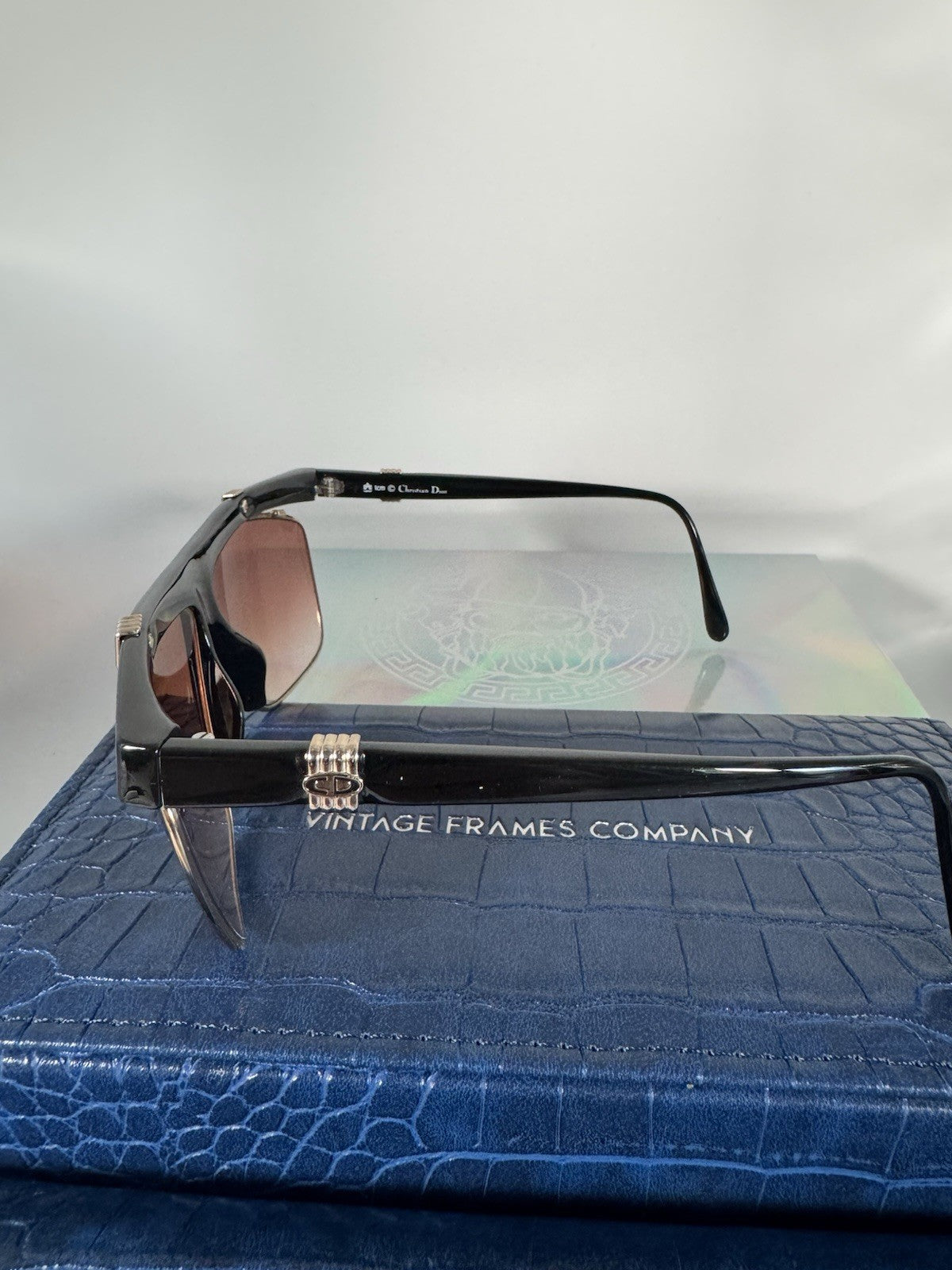 Christian Dior Rectangle Sunglasses Black Frame Brown Gradient Lenses