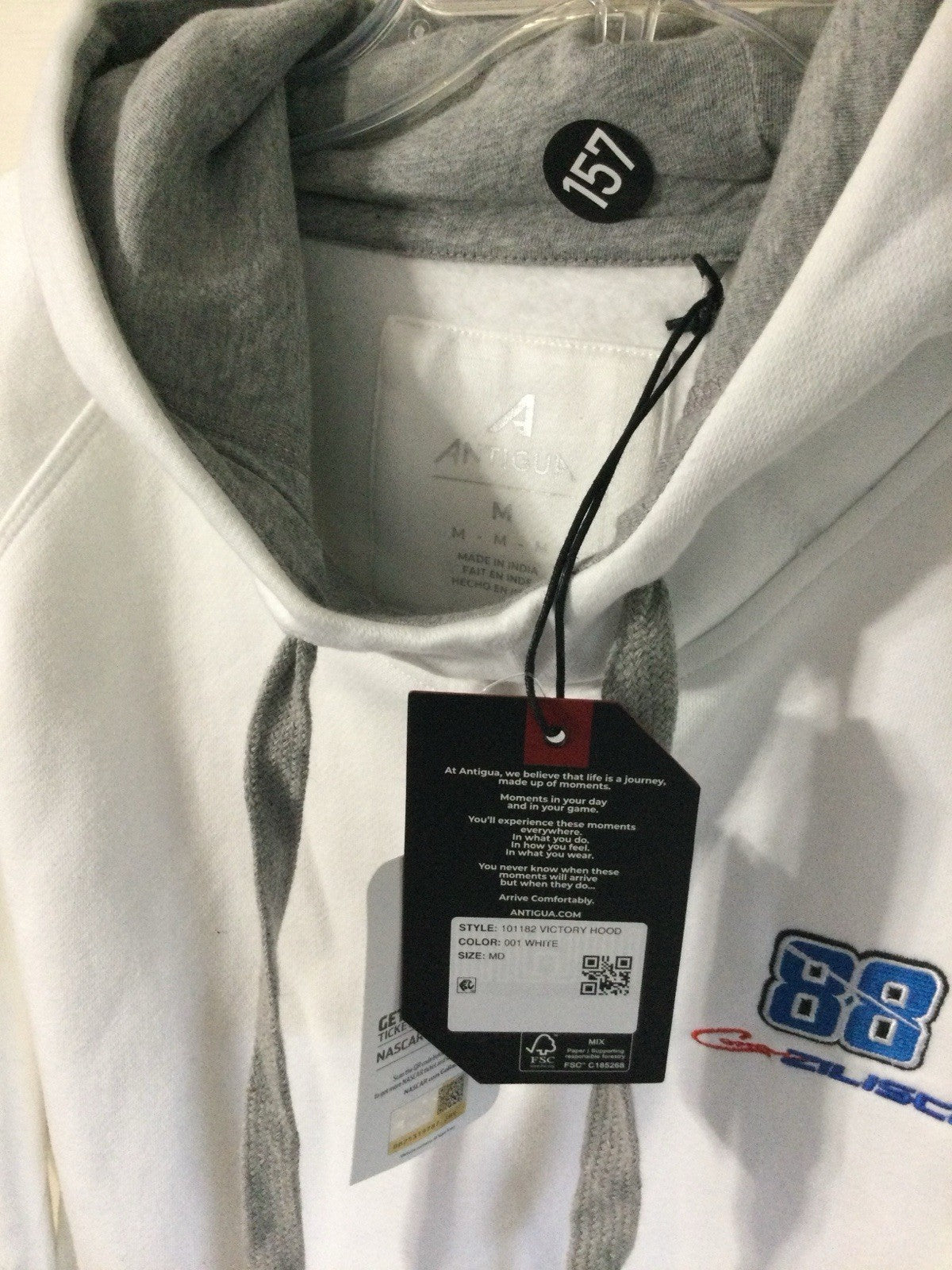 Antigua Dale Earnhardt Jr 88 Victory Hoodie White Mens M NWT