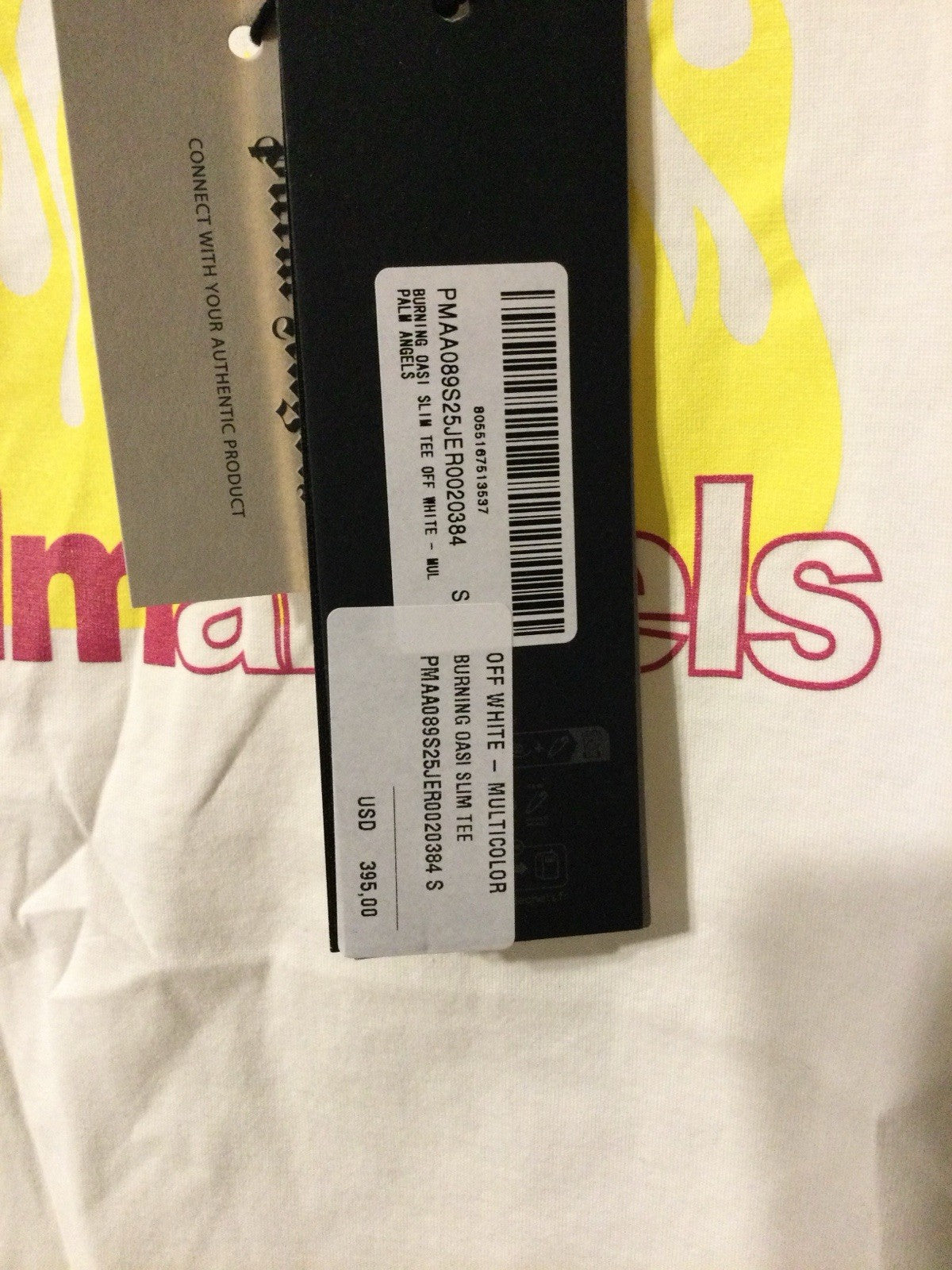 Palm Angels Burning Gas Slim Tee White Mens S NWT
