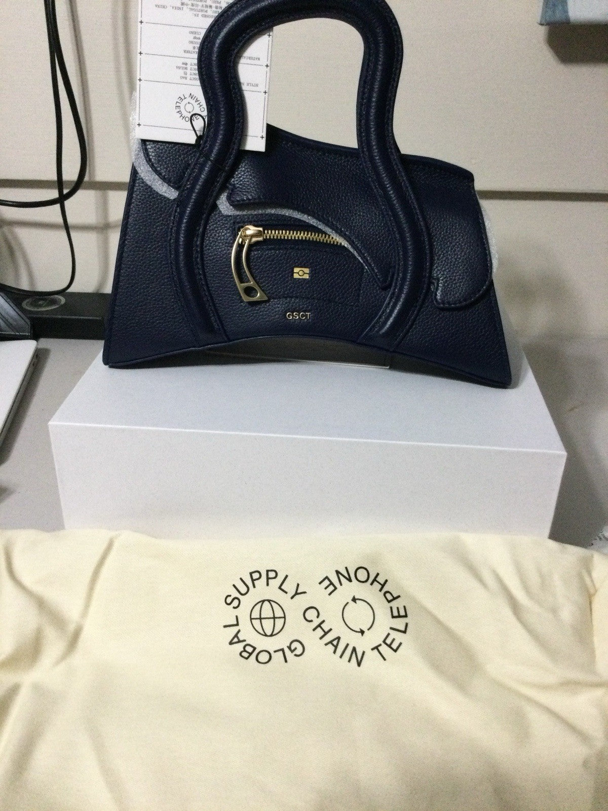 MSCHF GSCT JFK Handbag Navy Pebbled Leather